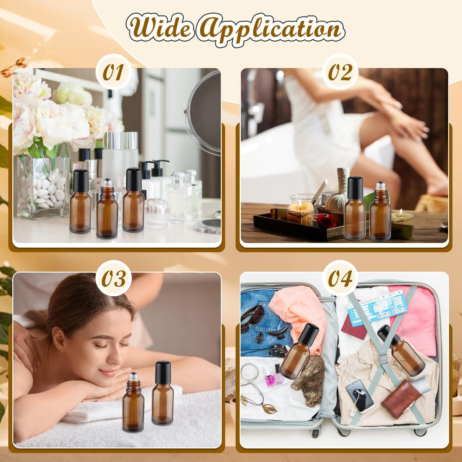 Mirrline 12 Pcs Essential Oil Roller Bottles Amber Glass Roller Bottles Refillable Cosmetic Vials Containers with Stainless Steel Roller Balls & Black Lid - 15Ml/0.5Oz image number 4