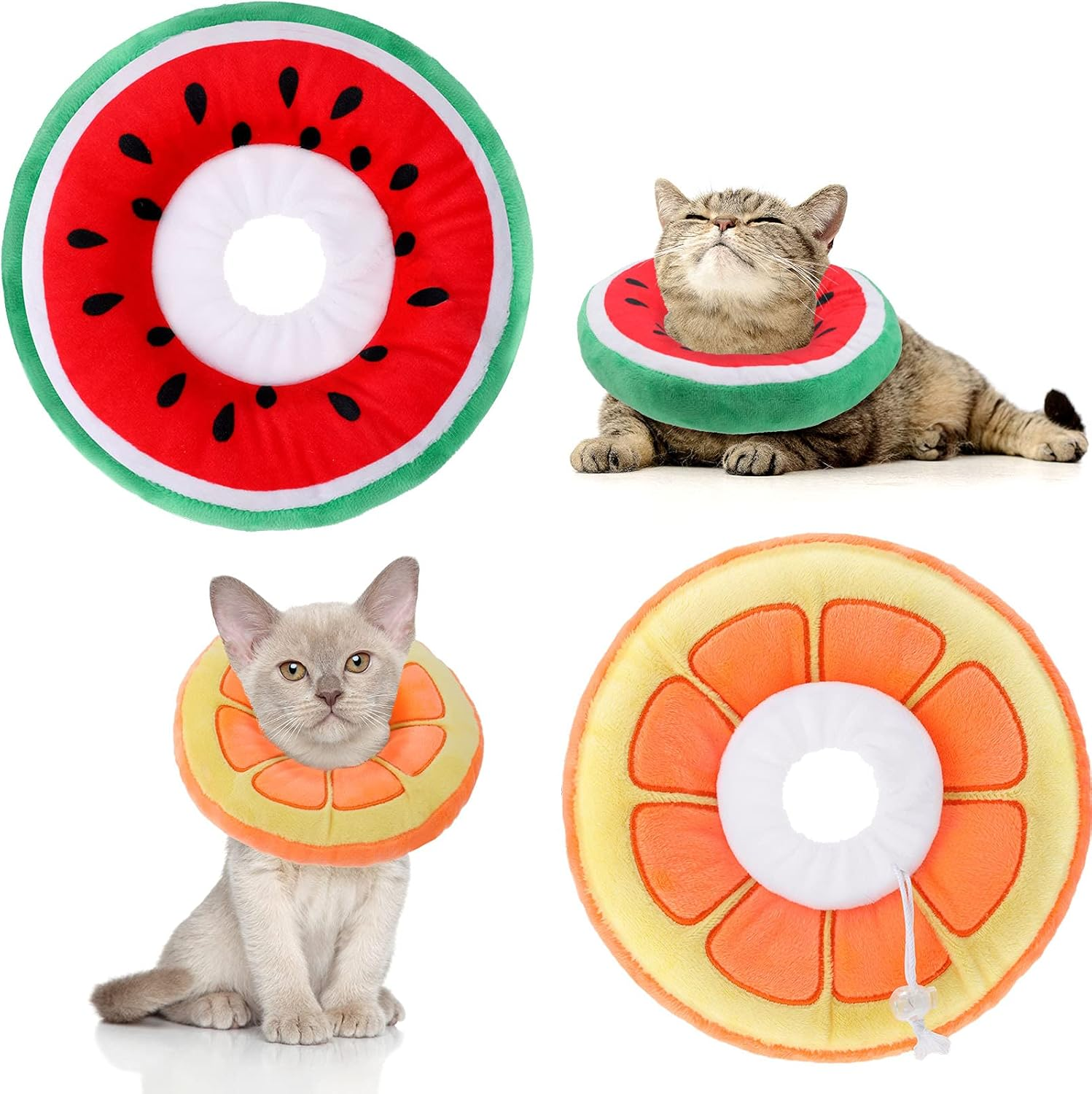 2 Pcs Adjustable Cat Cone Collar Soft Small Cat Recovery Collar after Surgery Cute Elizabethan Donut Kitten Neck Cones to Stop Licking, Orange Watermelon Shaped for Small Dogs Puppies Pet, 5-7 Lbs image number 2