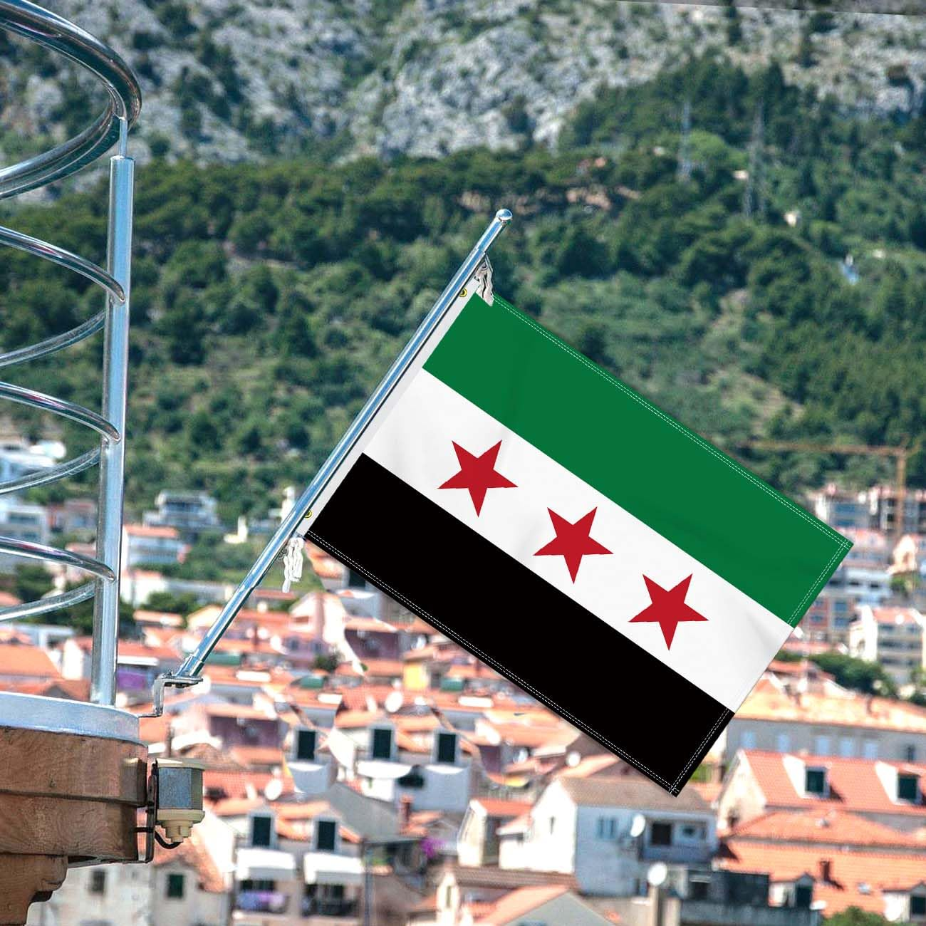 2&times;3 FT Syrian Revolution Flag, 60&times;90 CM Medium 100D Free Syria Army Outdoor Banner,Tiny Doube Side Printing Decor for Patio Garden with Brass Gromment image number 2