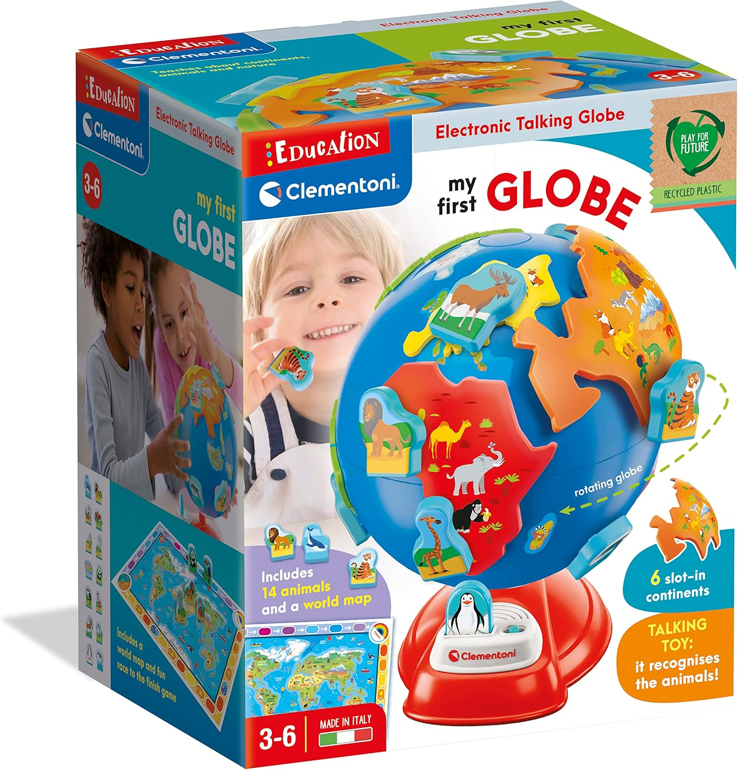 Clementoni 61366 First Interactive Digital Children Age 3, Educational Toys, Globes World, English Version-Made in Italy, Multicoloured