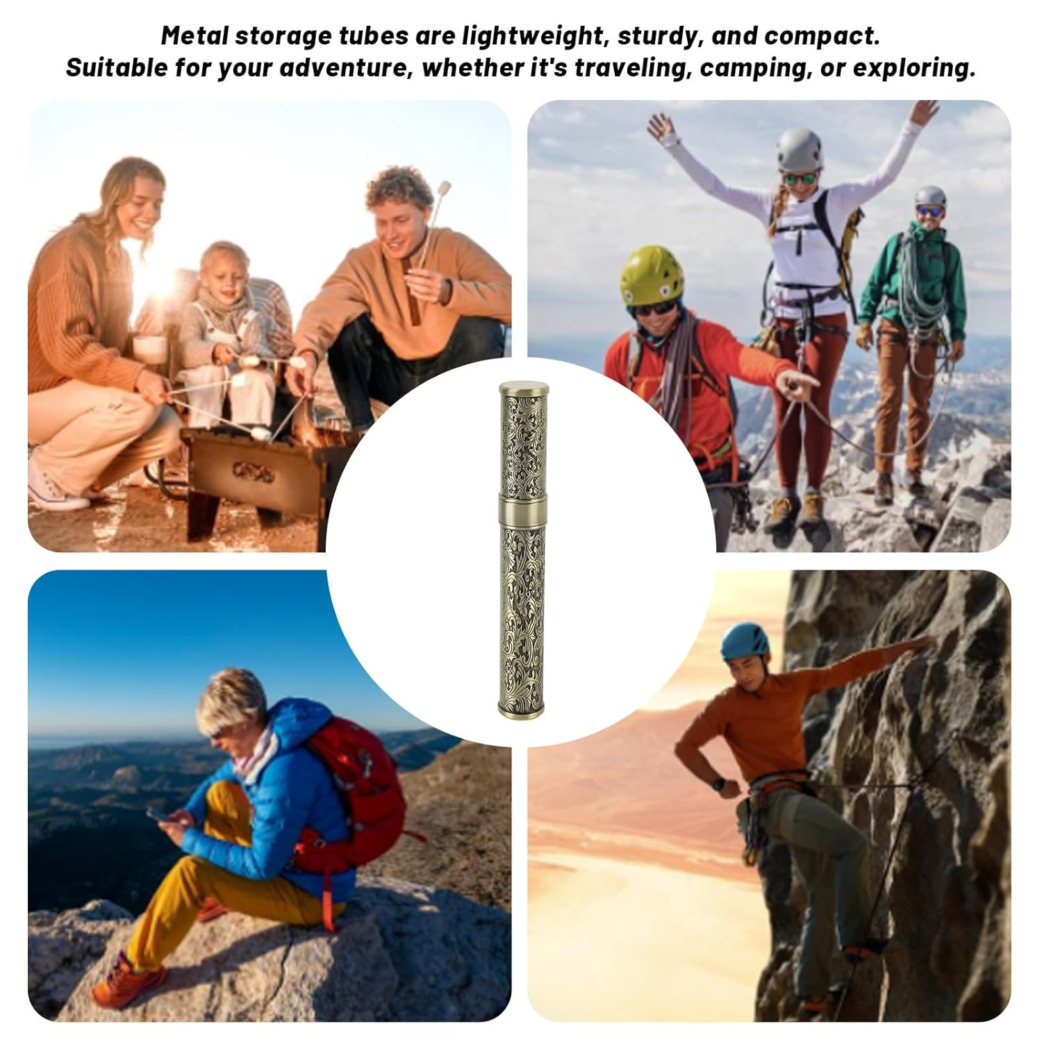 Metal Tube Container, Joint Tubes Embossed Aluminum Waterproof Portable Storage Container Box Stash Jar Cigar Cases Air Tight Pocket Purse for Outdoor Camping Travel` (Bronze) - Bronze image number 4