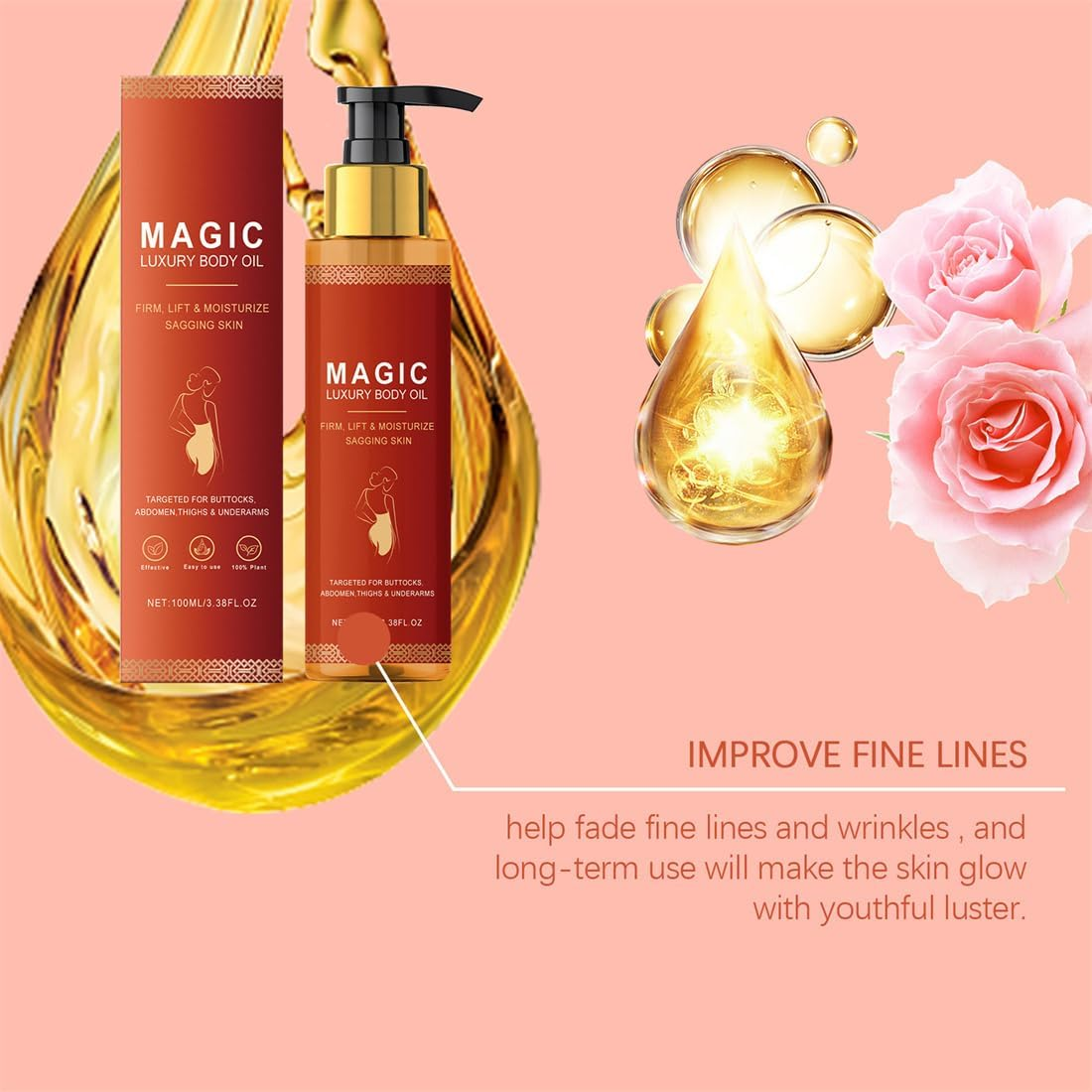 2PCS Magic Body Firming Oil Full Body Use, Hydrating and Firming Skin Oil for Arms, Chest, and Thighs with Vitamin E, Rosehip, and Coffee Seed Oil for All Skin Types image number 3