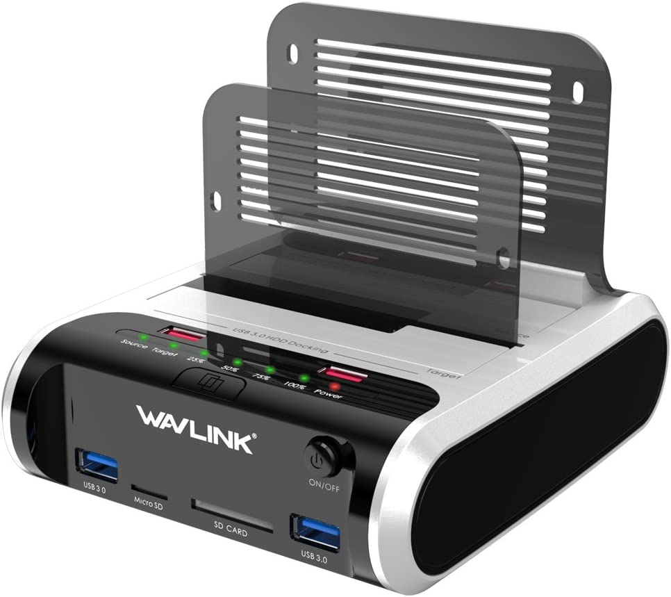 WAVLINK 8-In-1 USB 3.0 to SATA I/II/III Dual Bay External Hard Drive Docking Station for 2.5"/3.5" HDD/SSD Support Offline Clone/Uasp, with USB 3.0 Ports, Charger Port and TF & SD Card-(2X10Tb) image number 6