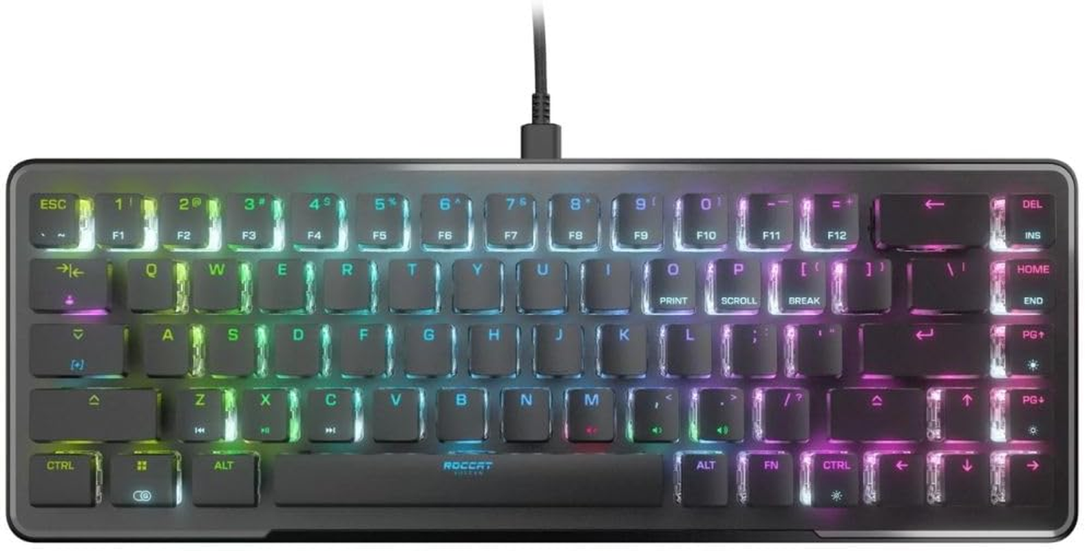 ROCCAT Vulcan II Mini &ndash; 65% Optical Gaming Keyboard with Customizable RGB Illumination, Detachable Cable, Button Duplicator Technology, On-Board Profiles, Aluminum Plate, 100 Million Keystroke Durability - White