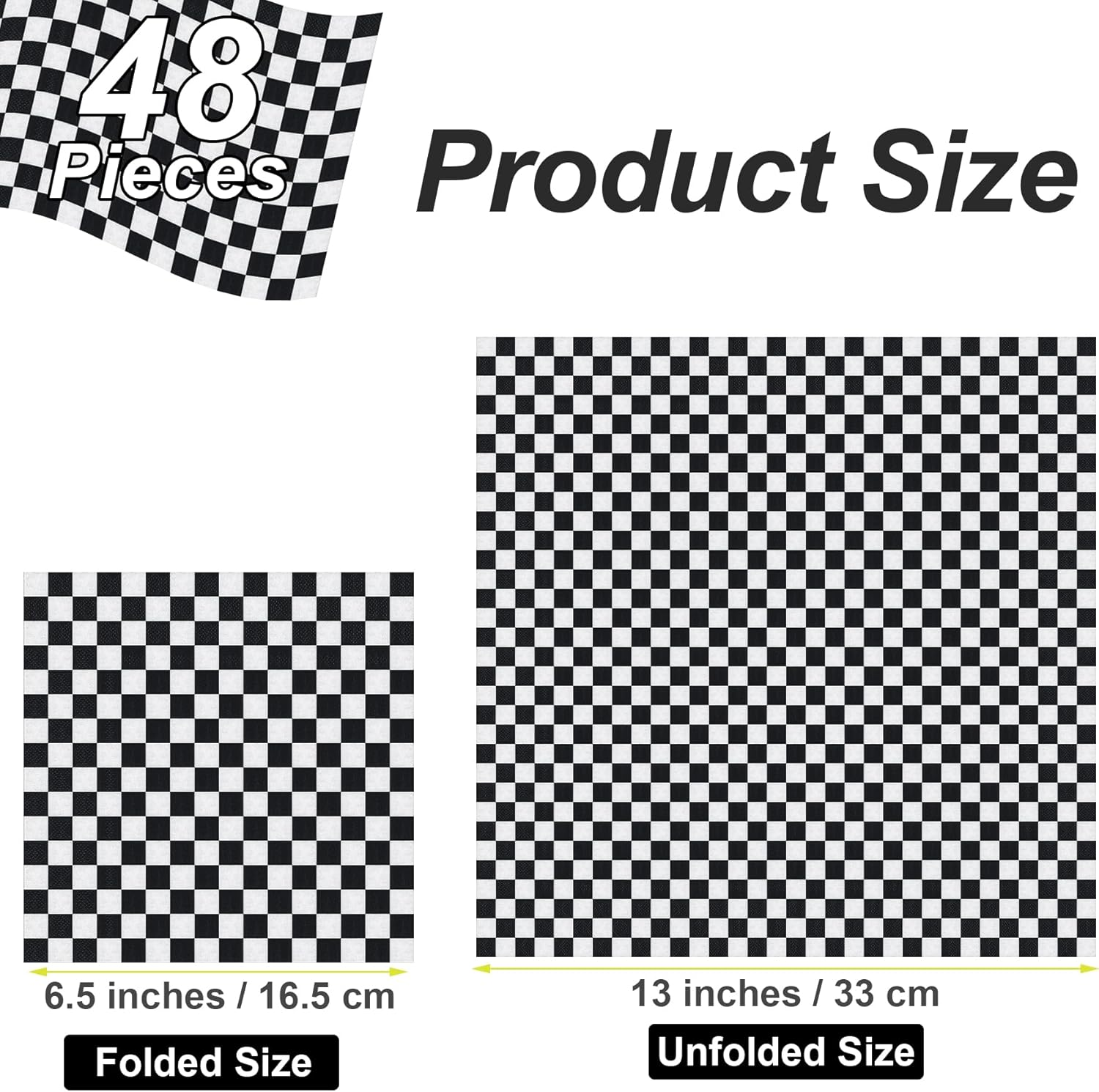 Aodaer 48 Pieces Race Car Paper Napkins - Disposable Checkered Flag Cocktail Dinner Napkins 13" X 13" Unfolded for Racing Party Supplies image number 2