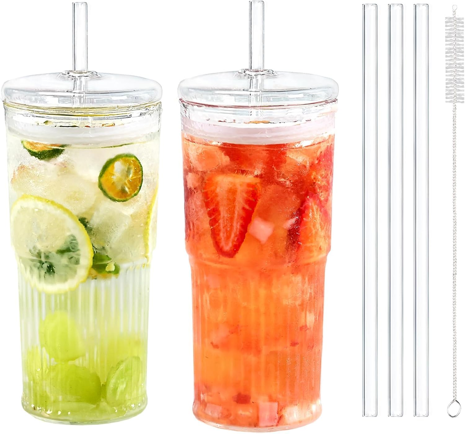 Glass Tumbler Set, 20 Oz Mason Jar Cups with Lids and Straws, 2-Pack image number 4