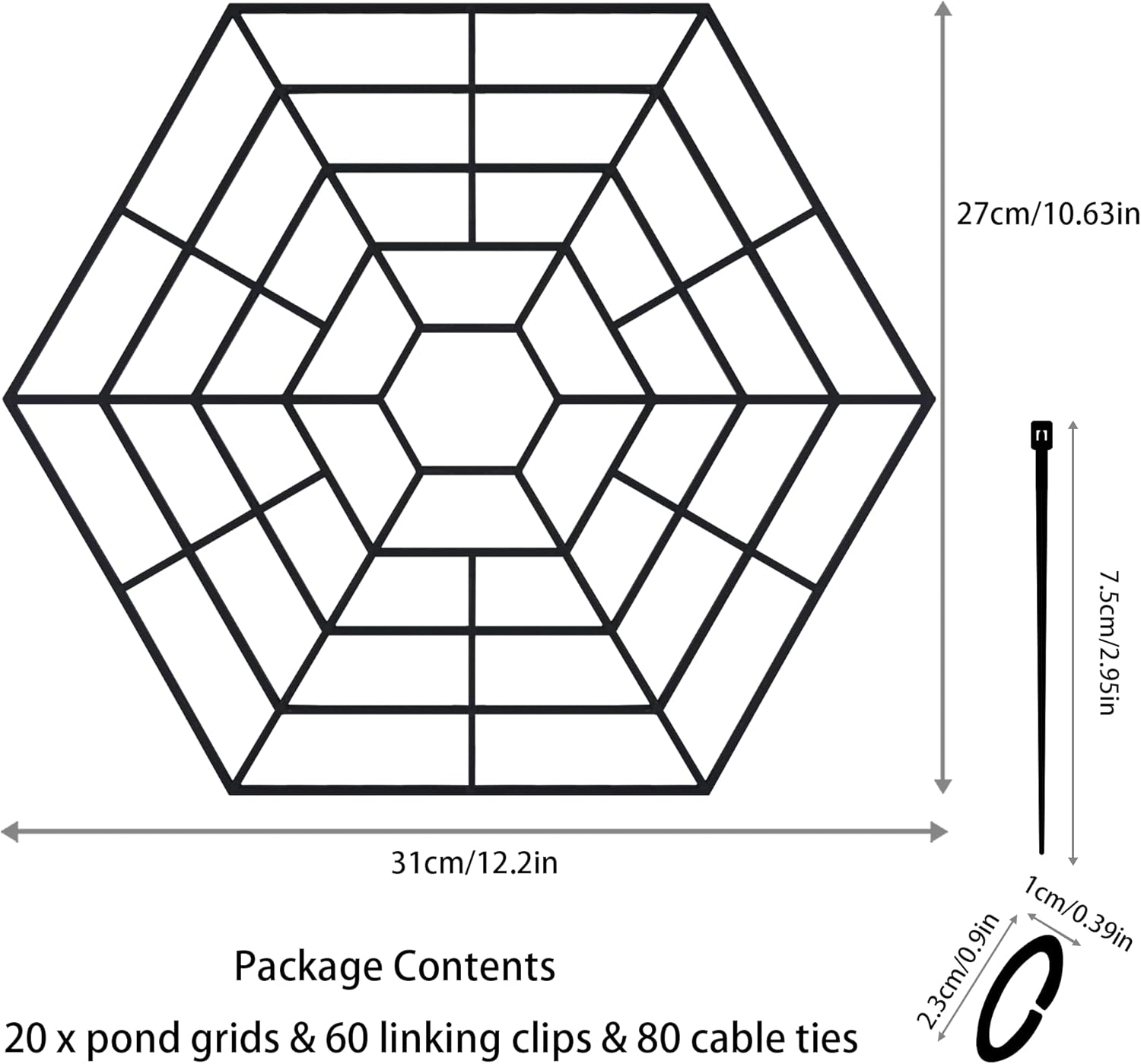 Pond Protectors - Pack of 20 Lightweight Plastic Floating Net Rings Protective Cover Net Heron & Cats Deterrent, Black image number 4