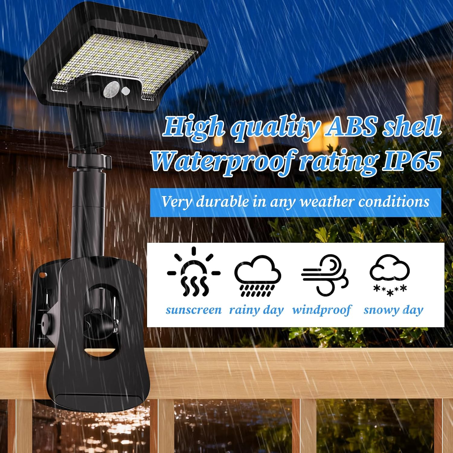 Pacify Clip on Solar Lights Outdoor 92 Leds 600LM Bright Solar Fence Lights with Motion Sensor, 360&deg; Rotatable IP65 Waterproof 3 Modes Powered Clamp Light for Deck Gutter Patio (2 Pack White Light) image number 4