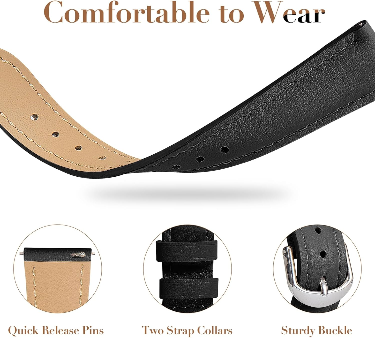 Slim Leather Band Compatible with Garmin Vivoactive 6/Vivoactive 5/3/3 Music, 20Mm Genuine Leather Thin Soft Narrow Replacement Strap for Venu Sq 2/Venu 2 Plus/Forerunner 165/55/245/645 Music - Brown image number 7