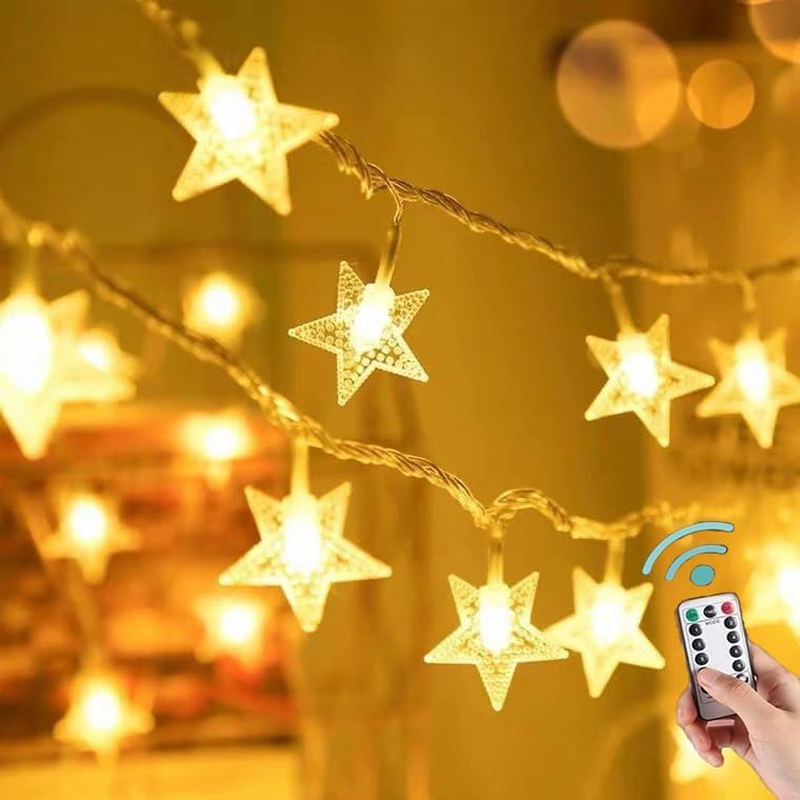 Augshy 20Ft 40 LED Star Lights Star String Lights, Star Fairy Lights String with Remote Control Christmas Twinkle Lights Indoor Outdoor for Home Car Wedding Party Xmas Tree Decoration, 8Modes