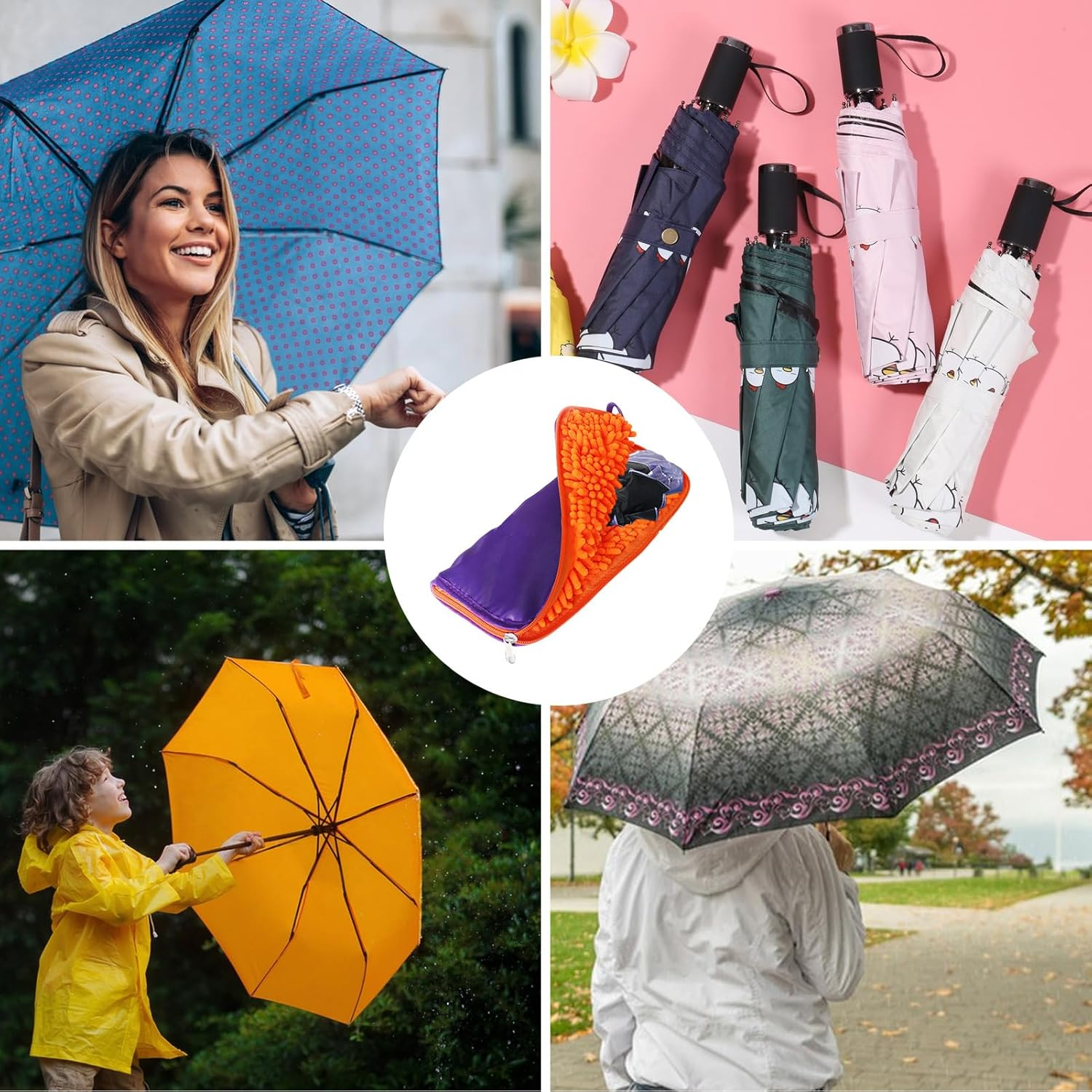 Waterproof Absorbent Umbrella Storage Bag | Folding Umbrella Cover Case Portable Zippered Closure Pouch for Commute Work School,Exquisite Wet Travel Umbrella Case,Strong Water Absorption Umbrella Case - Red image number 2