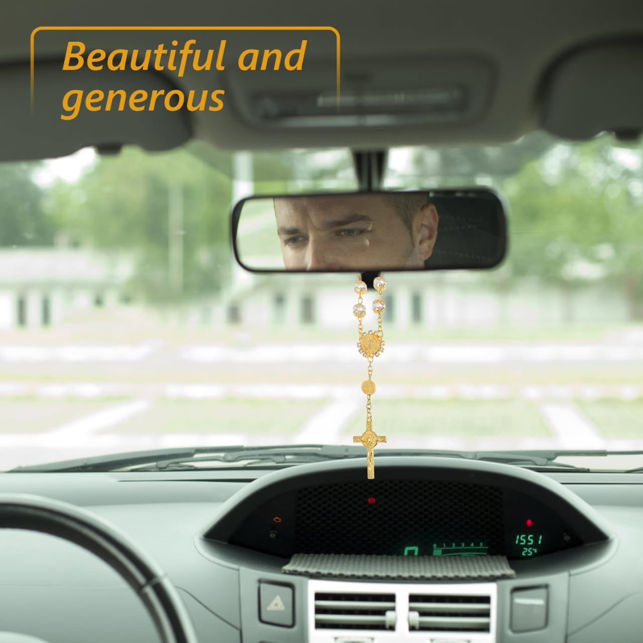 Iplusmile Imitation Pearl Hanger with Cross Pendant and Beaded Bracelet Car Ornament for Rearview Mirror Stylish 7.1X3.5 Inch Decorative Car Accessories - Silver image number 4