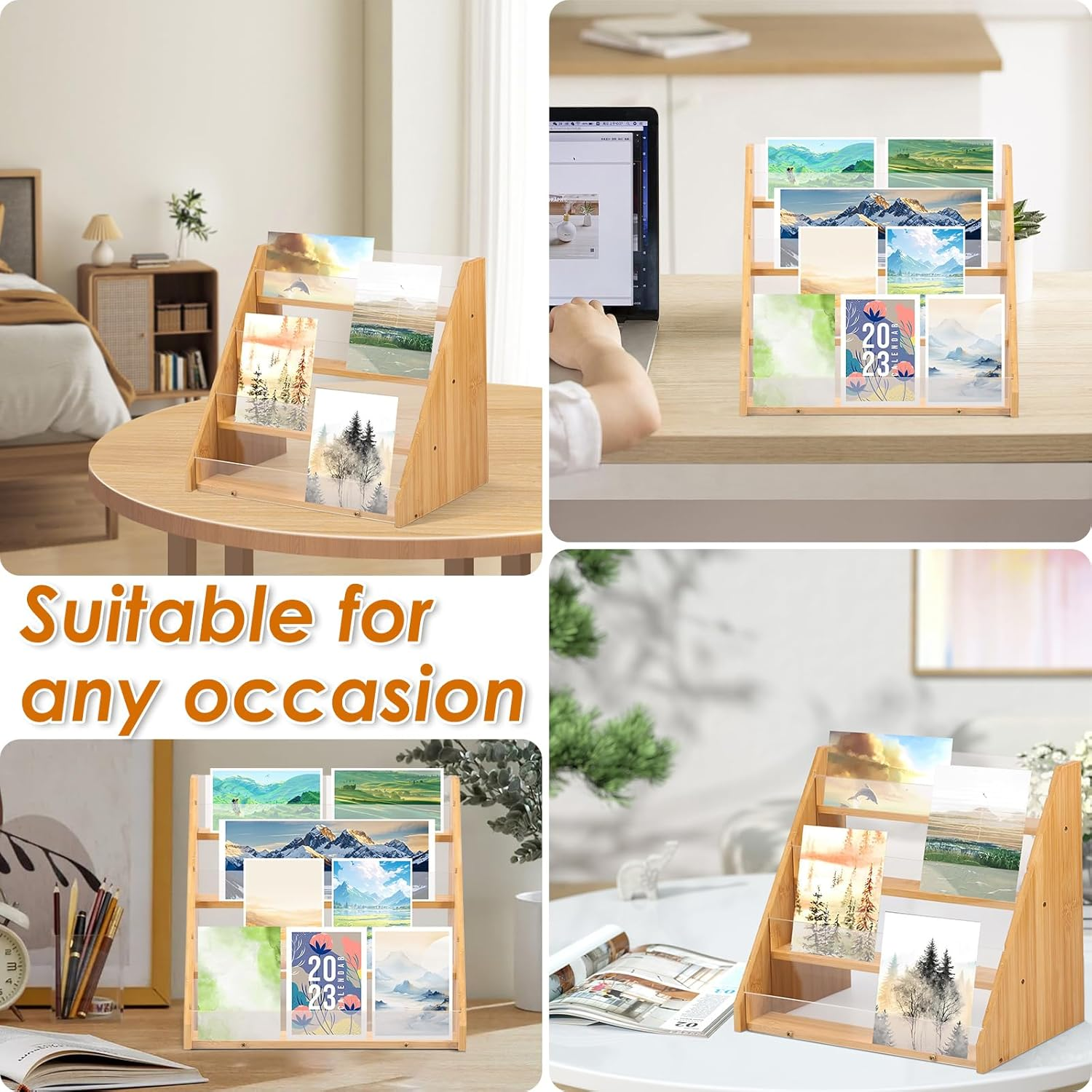 Card Display Stand,Postcard Display,Multifunctional Card Organizer,Easy to Install Greeting Card,Card Display Stand Greeting Card,Display 4 Bamboo and Acrylic Card,Stand Multifunctional image number 2