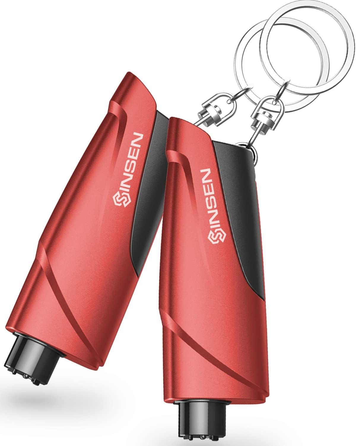 SINSEN Window Breaker Seatbelt Cutter, Car Emergency Safety Keychain, Seat Belt Escape Tool and Glass Hammer, Spring-Loaded for Land and Underwater, 2PCS, Red image number 3