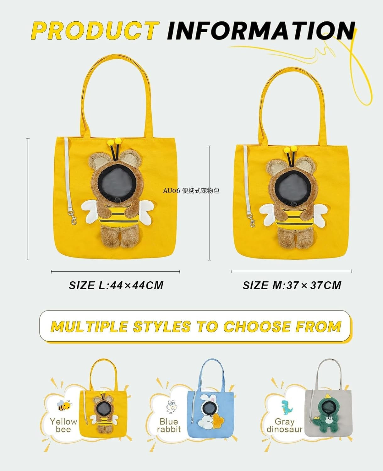 Pet Carrier with Peek-A-Boo Window 3-Way Safety System Travel-Ready Foldable Lightweight Canvas (Bunny/Blue, XL) image number 2