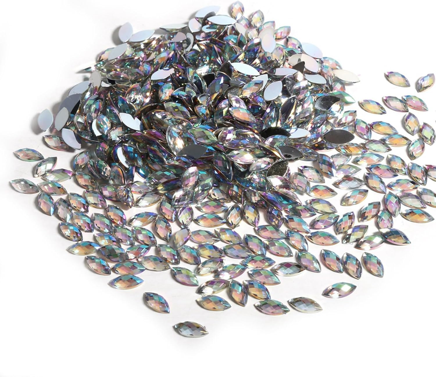 Watris Veiyi 500 Pieces Rhinestones for Sewing, Horse Eye Shape Glitter Stones for Crafts, Acrylic Flatback Rhinestones for Textiles (White) image number 2