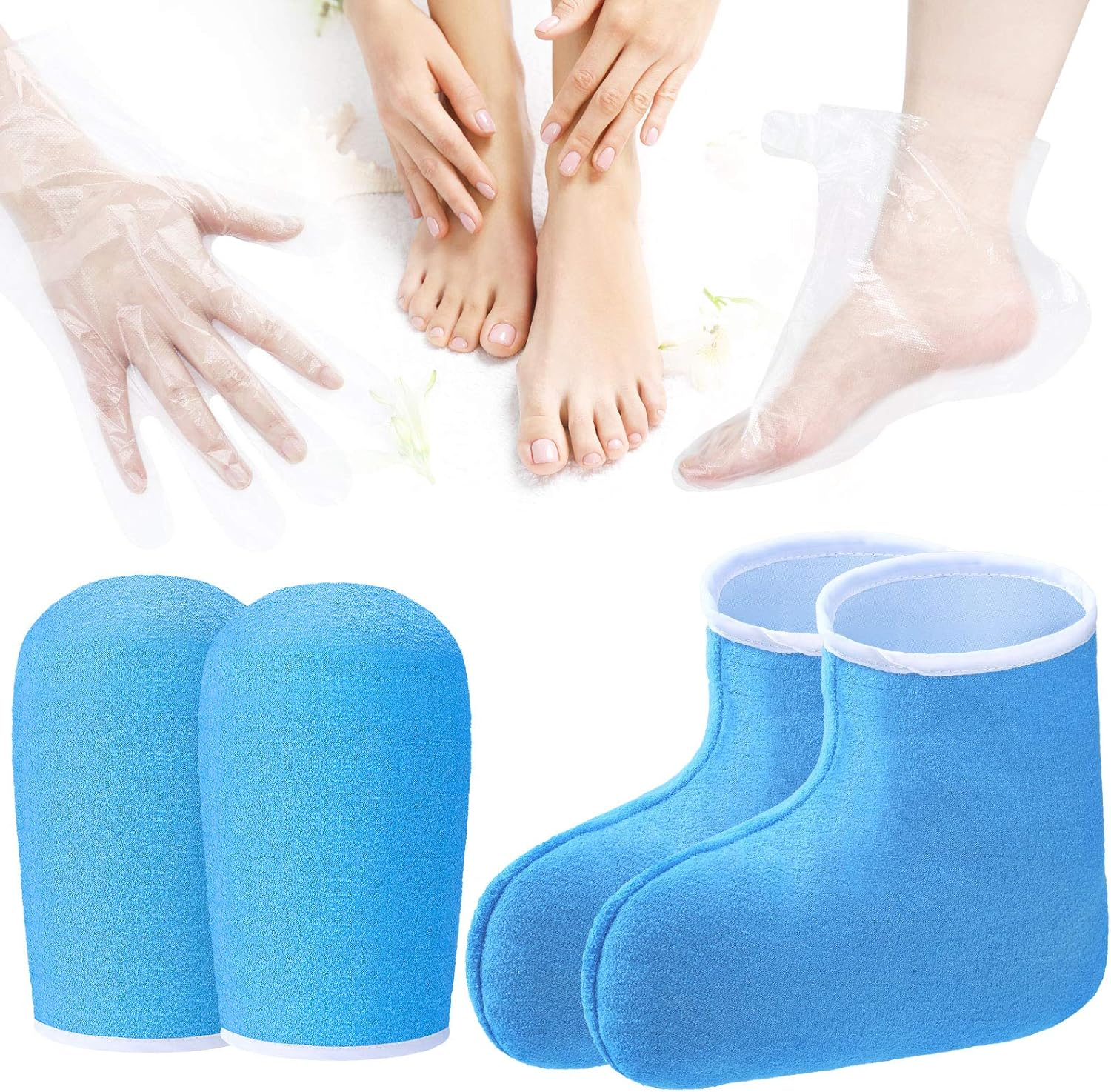 204 Piece Paraffin Wax Bath Set Paraffin Wax Mitts with Bath Liners Gloves and Booties, Plastic Bags Hand Mitts Terry Cloth Booties Foot Mitt image number 5