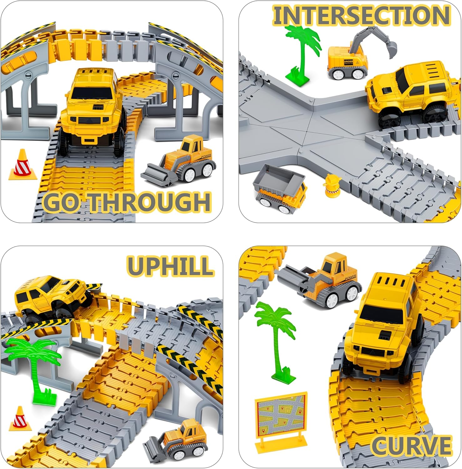 Kids Toys 305 PCS Construction Race Tracks Toy for 3 4 5 6 7 8 Year Old Boys Girls, 5 PCS Construction Truck Car and Flexible Track Play Set Create a Engineering Road Games Toddler Toys Birthday Gifts image number 1