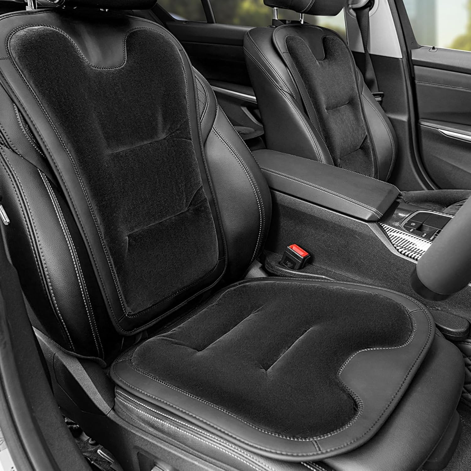 Car Seat Cushion, Leather Seat & Back Cushions, Universal Anti-Slip Wear-Proof Pressure Relief Comfort Velvet Liner Booster Seat Cushion Protector for Car, Office Chair (Flannel Seat & Back Cover)