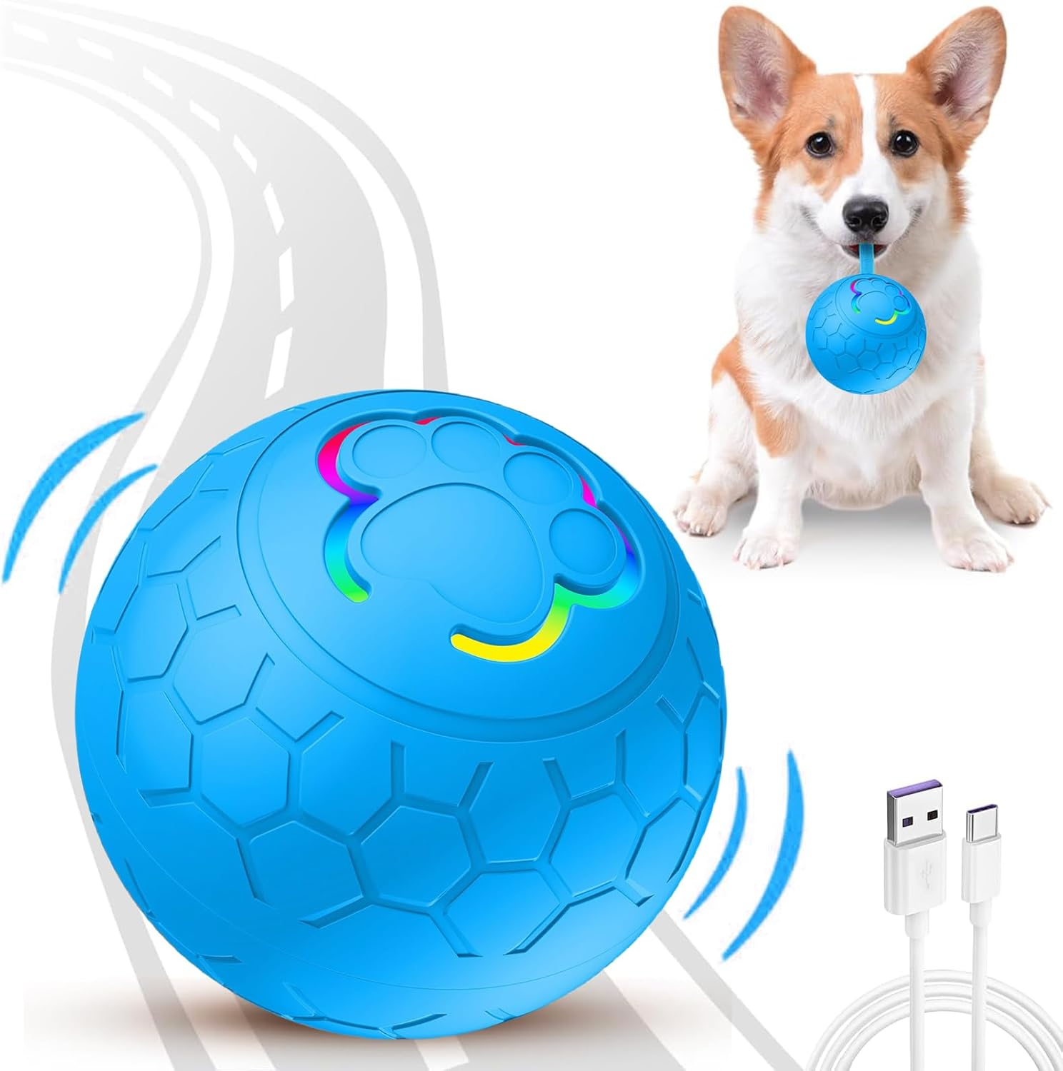 Interactive Dog Toys Cat Dog Ball, Upgraded Durable Motion Activated Automatic Rolling Ball Toys for Mini/Small/Medium/Large Cats and Dogs, USB Rechargeable (Blue) image number 2