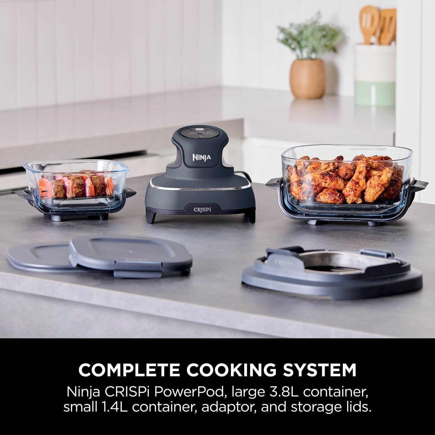 Ninja Crispi&trade; 4-In-1 Portable Glass Air Fryer, Cleancrisp&trade; Glassware, 4-In-1 Functionality, Thermal Shock Resistant, Leak-Proof Lids, Fixed Heat Protection, FN101GYANZ, Cyberspace image number 5