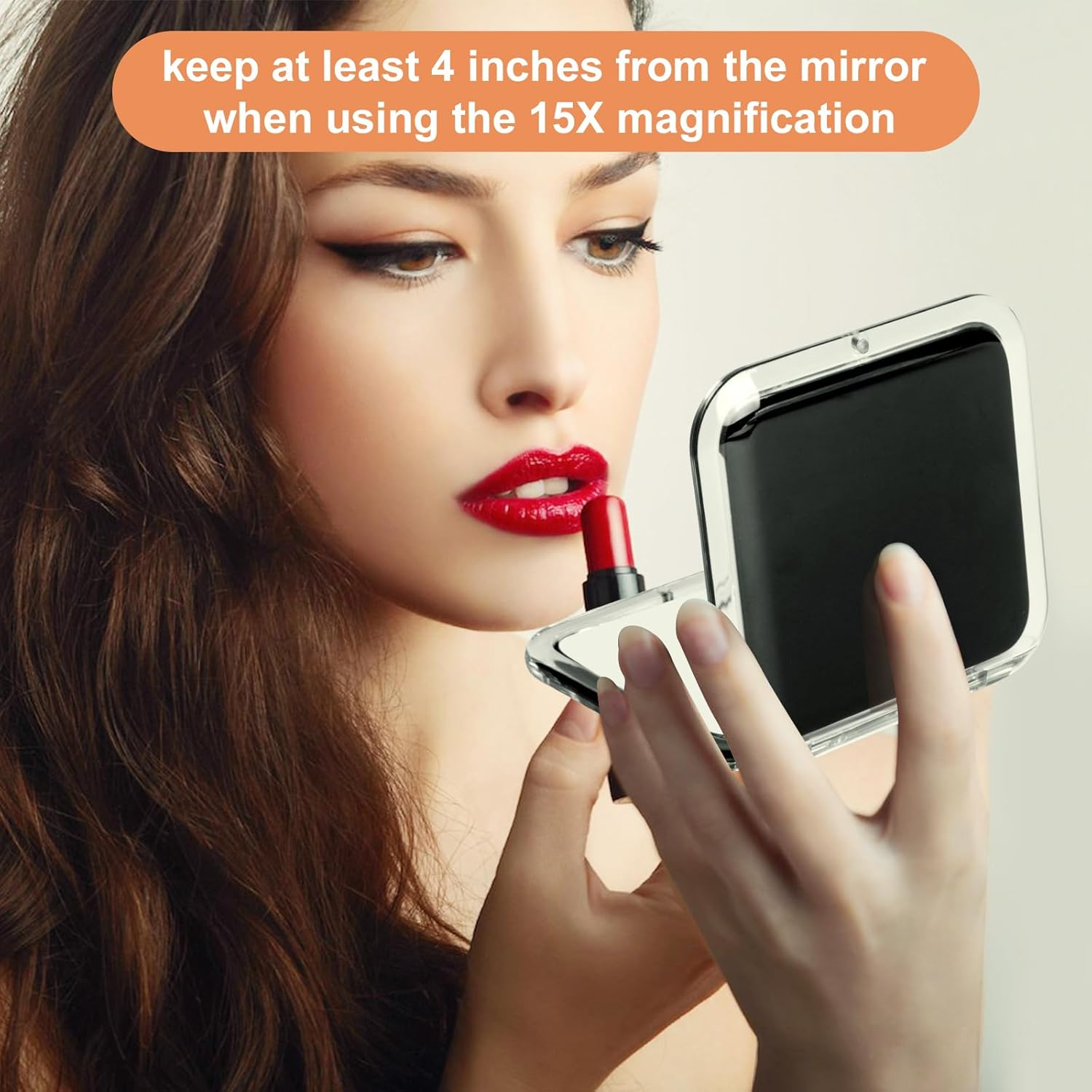 SANTOO Compact 15X Magnifying Makeup Mirror for Travel, Small Pocket Mirror-Handheld, Foldable & Portable 2-Sided with 15X Magnifying and 1X Mirror for Purses - Square 3.3 X 3.3 Inch (Black)