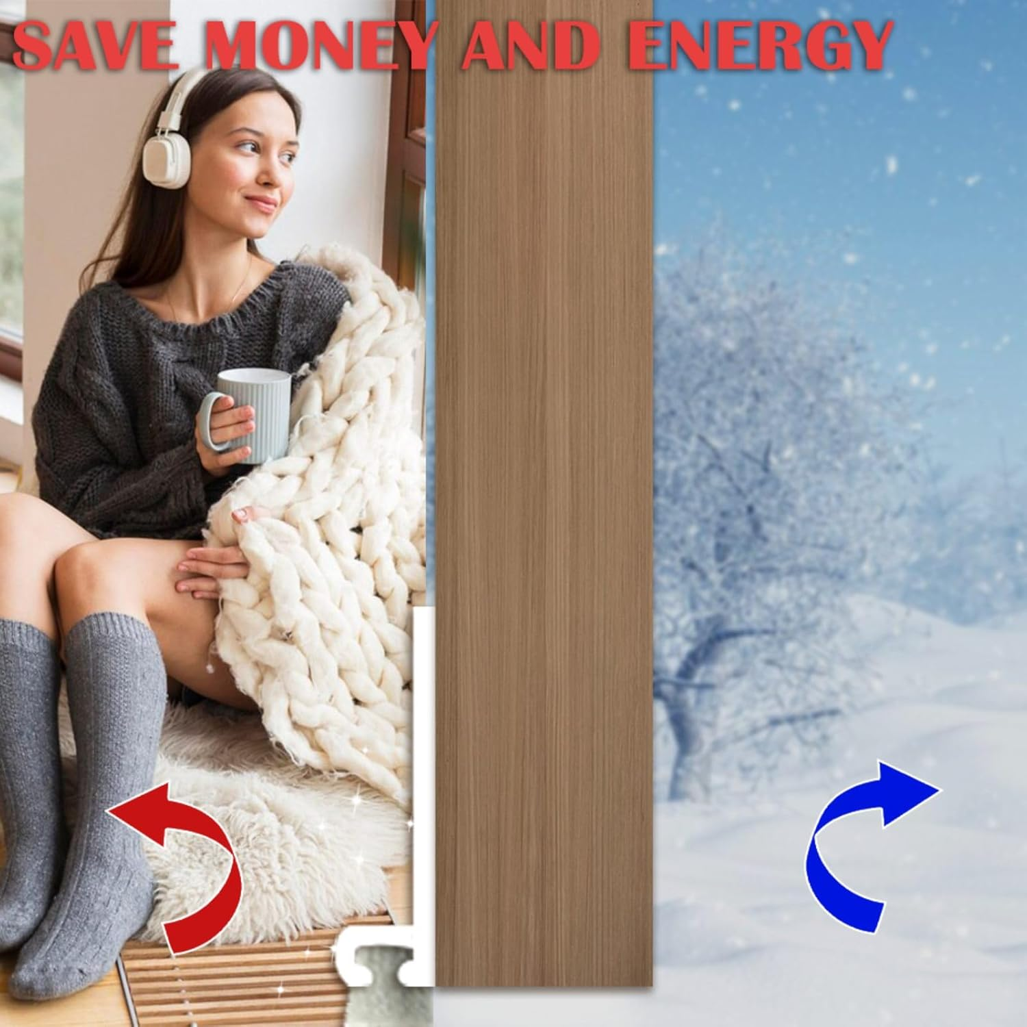 Door Sweep for Bottom of Door, 39.2" L Integrated Design with Brush, Self Adhesive under Door Draft Stopper for Bottom of Door, Door Seal Dust/Noise/Hot or Cold Air Insulation, White 2" W image number 2