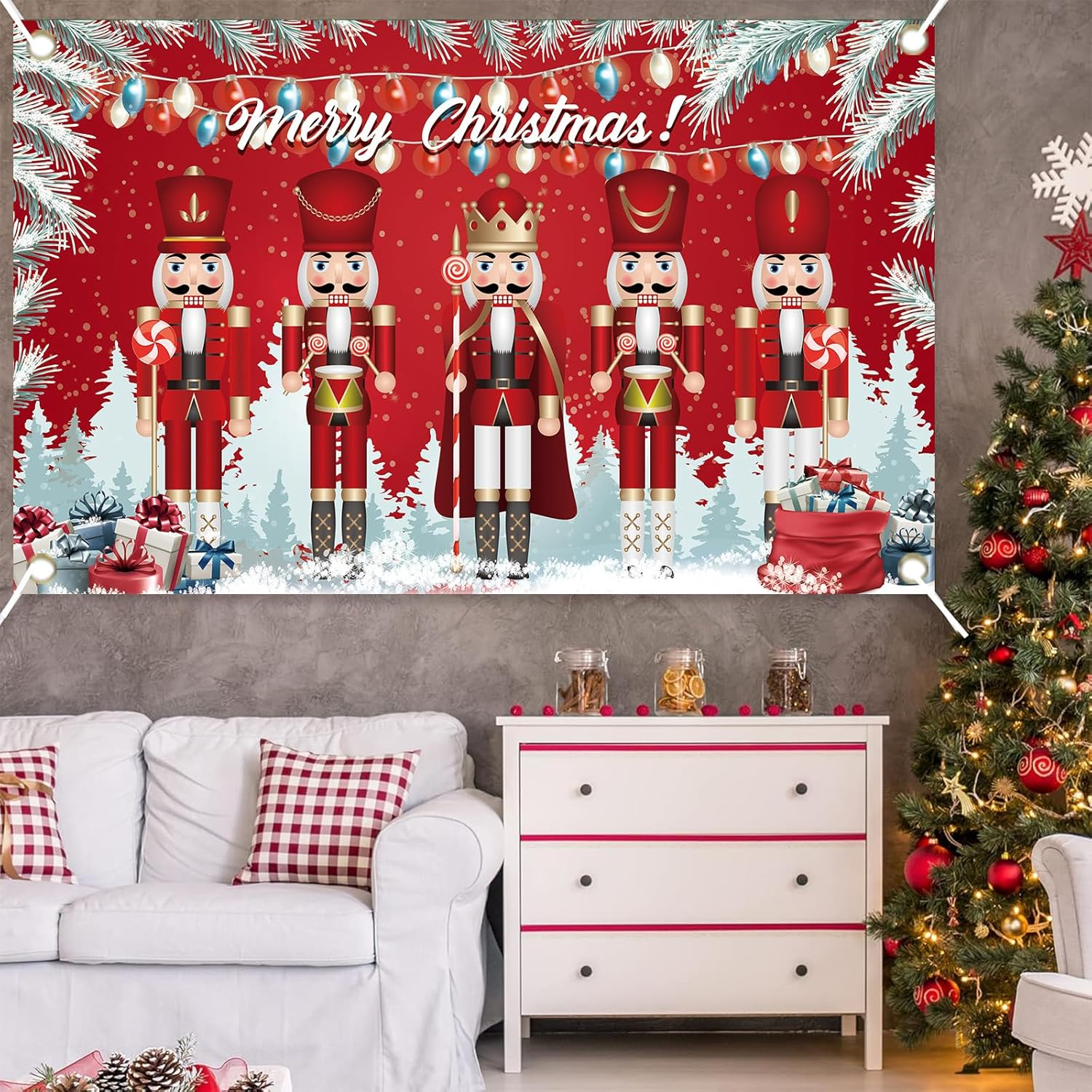 Valicaer Nutcracker Christmas Banner,Merry Christmas Decorations Nutcracker Banner Xmas Backdrop Banner Christmas Red Wall Photo Booth Sign Background Hanging Decor for Indoor Outdoor Party Supplies image number 2