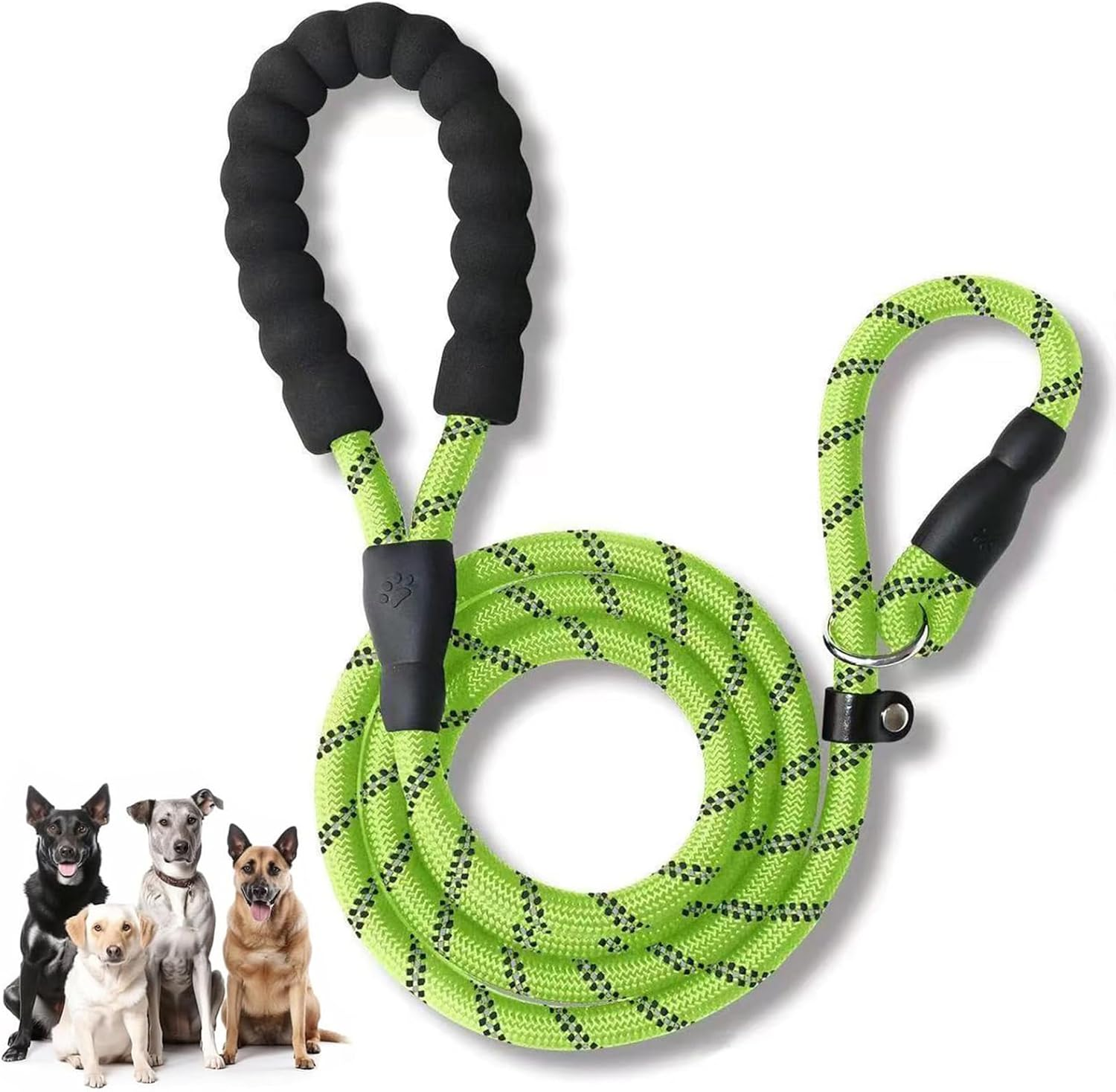 1.2M Non-Slip Lead Dog Leashes with Comfortable Padded Handle, Anti-Choking Rope Dog Non-Slip Leash, Reflective Strong Sturdy Heavy Duty Rope Leash, Dog Training Leash for Medium Large Dogs (Black)