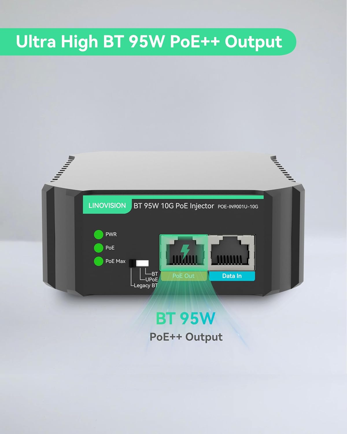 LINOVISION Industrial 10G BT 95W POE++ Injector with AC 100-240V Input, Compatible with Standard and Legacy Non-Standard PD Devices, Ieee802.3Af/At/Bt Poe Output for PTZ Camera, POE Light, POE Monitor image number 6