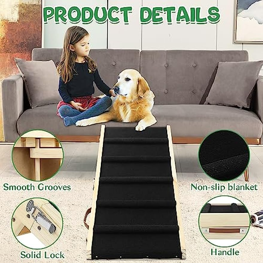 Dog Ramp Portable Folding, 80Cm Long Dog Stairs Pet Ramp 5 Adjustable 10" to 19" Non-Slip Truck Car Ramp Stairs Step Ladder for Pet Car Bed Couch Sofa (Black) image number 1