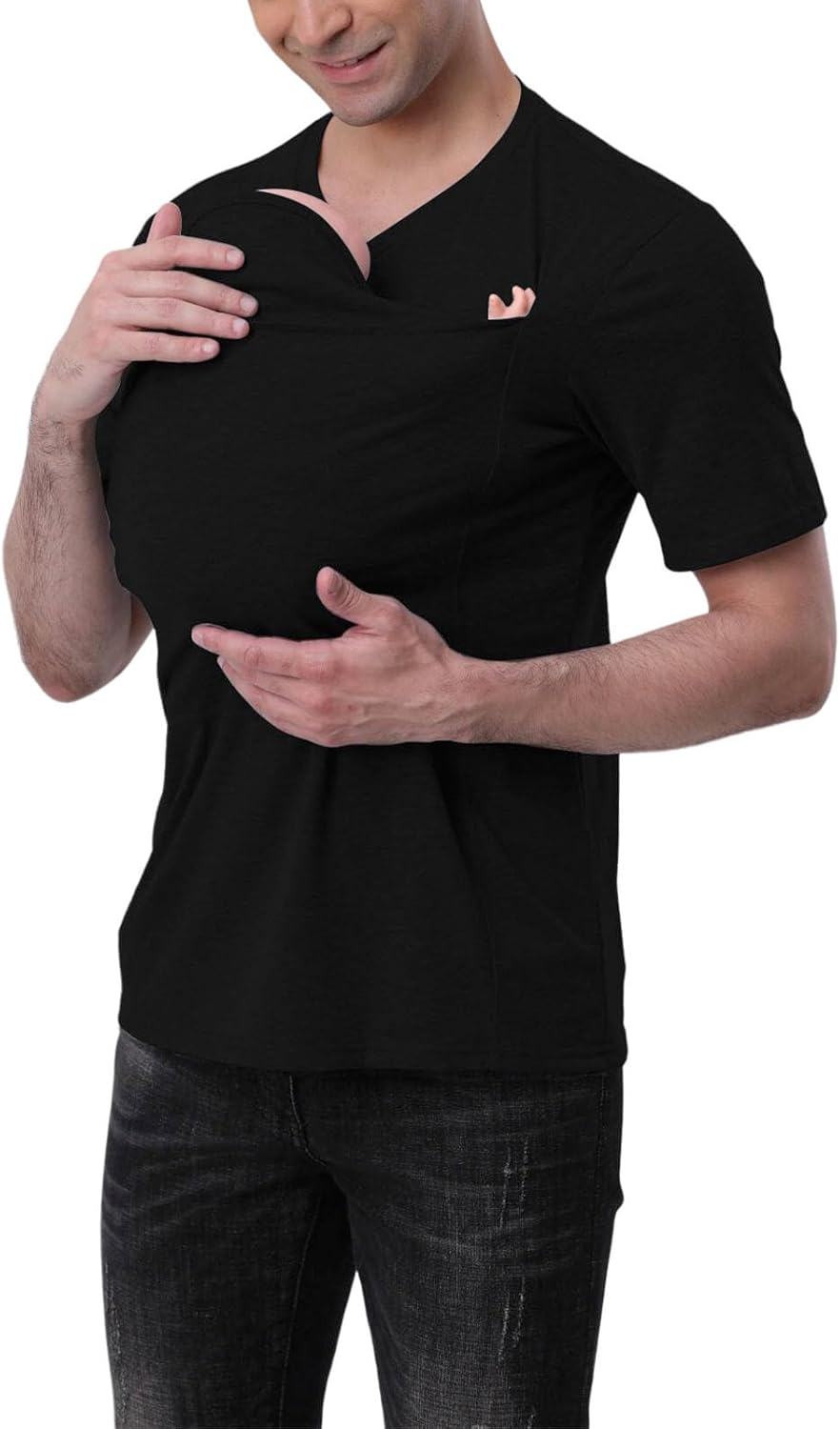 Kangaroo Shirt for Dad and Baby, 2025 New V Neck Mens and Women'S Kangaroo Baby Carrier Shirt