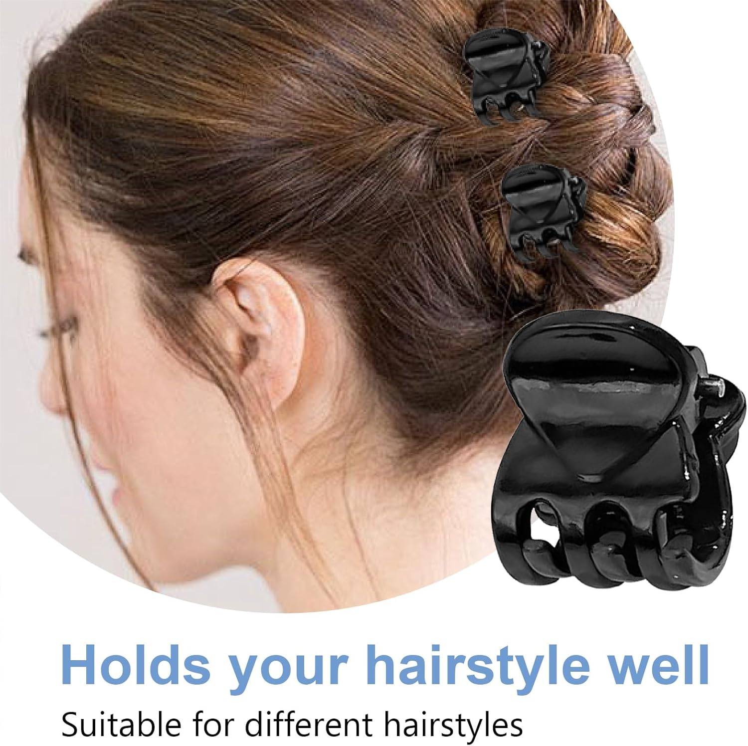Small Hair Clips, Mini Hair Clips, Pack of 24 Hair Claw Clips, Plastic Hair Claw, Non-Slip Handle, Small Jaw Clips for Girls and Women (Black) image number 3