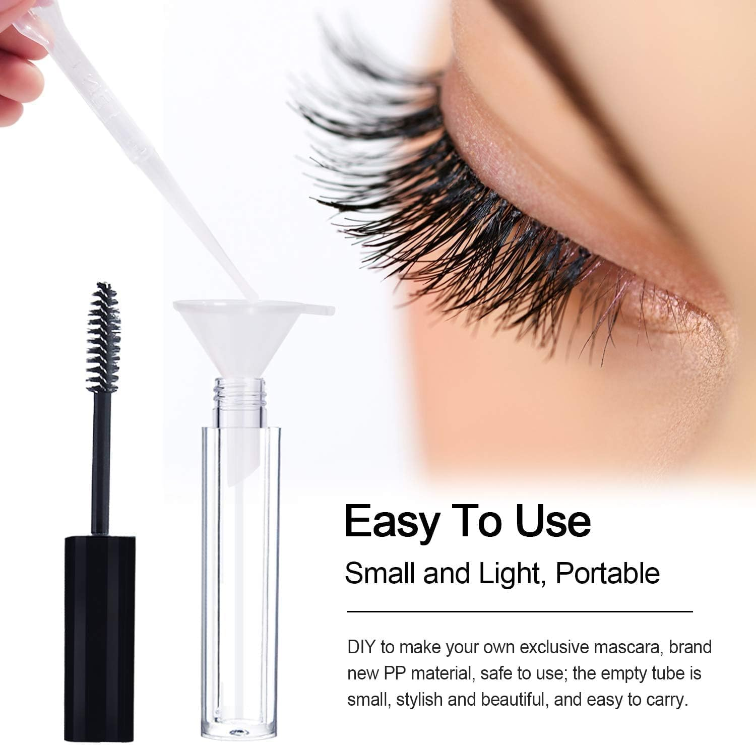 Shuoteng Mascara Tubes with Eyelash Wands, Funnel, Droppers and Inner Stoppers, 5Pcs Eyelash Cream Container Bottle Set, Empty Mascara Tubes with Eyelash Wand image number 6