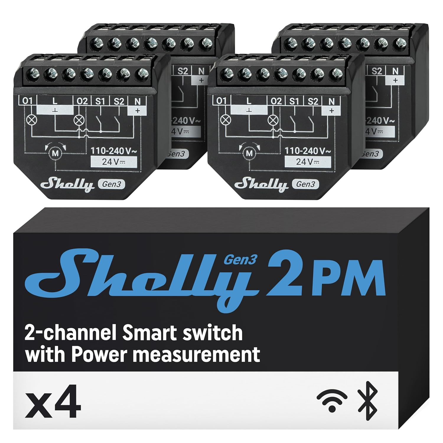 Shelly 2PM Gen3 Smart Roller Shutter Switch, Power Metering, 2-Channel 16A, Wi-Fi & Bluetooth, Motorized Blinds/Curtains Control, Alexa/Google Home Compatible, Ios/Android App (4 Pack) image number 2
