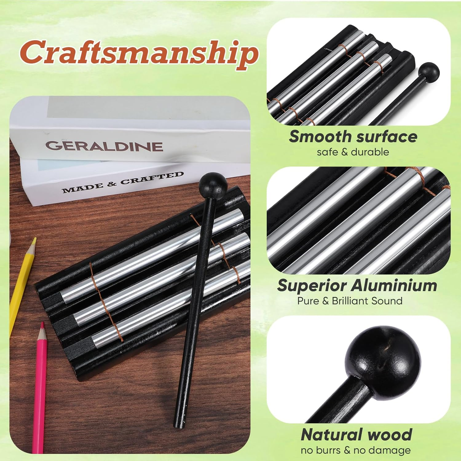 Classroom Chime Meditation Chimes Trio Teacher Three Tone Hand Bell for Management Mindfulness Percussion Instrument Reminder with Mallet Storage Bag for Prayer Teacher Gift Eastern Music Yoga image number 3