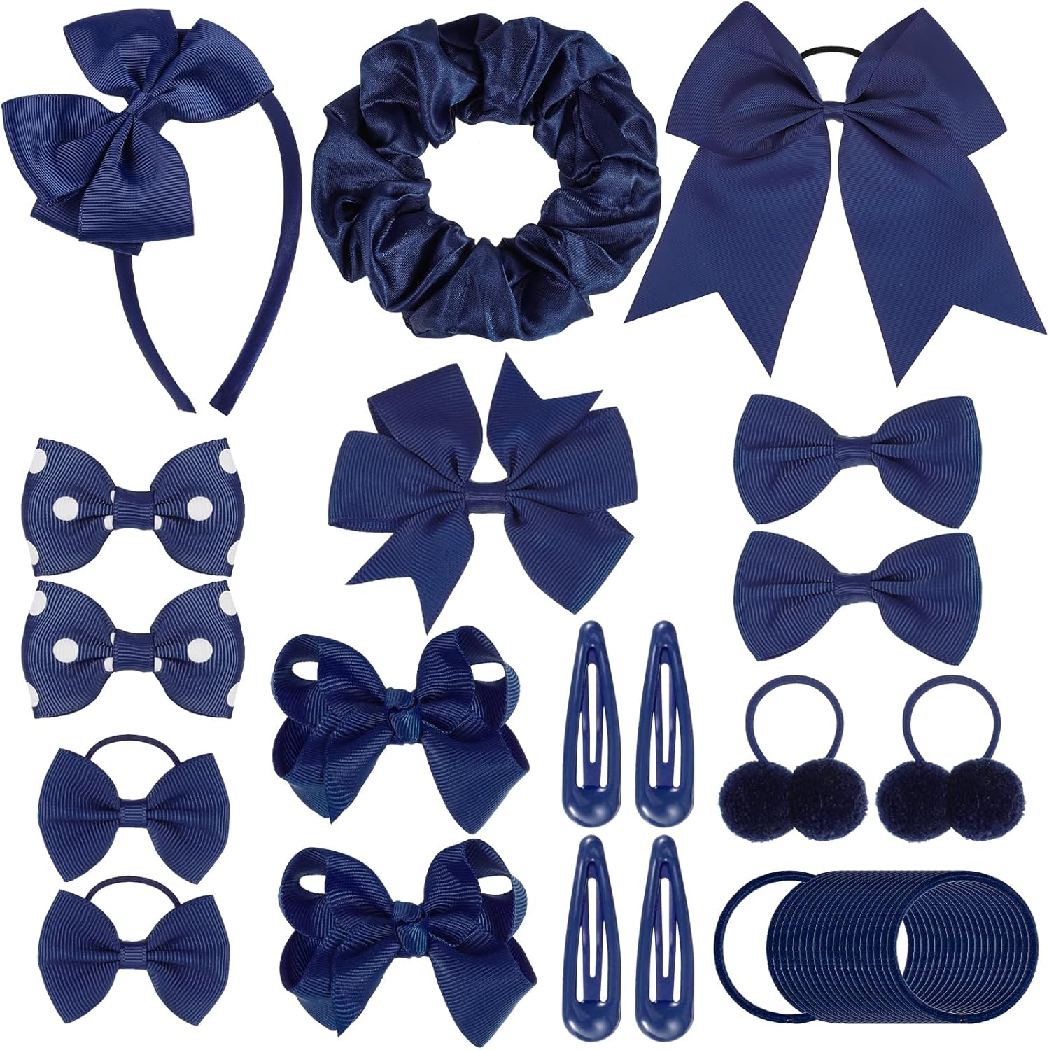 Radsocken 48Pcs Girls School Hair Accessories Kit Navy Blue Bow Hair Clips Headband Ponytail Holder Elastics Bands Ribbon Hair Barrettes Hair Accessories for Girls Birthday Gift(Nblue)
