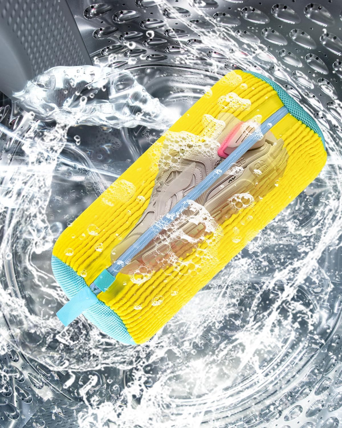 Bixury Shoe Wash Bag, Washing Machine, Shoe Bag, Washing Machine, Pack of 2, Multi Laundry Bag Shoes with 360&deg; Cleaning Fluff, Self-Cleaning Shoes, Washing Bag for Washing Machine and Dryer (Yellow)