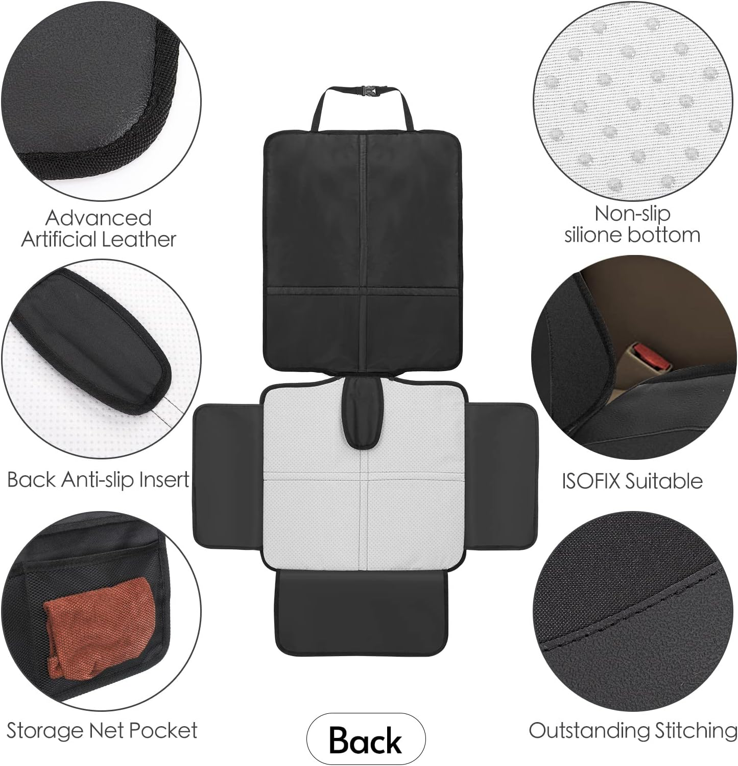 RAYWE Baby Car Seat Protector Slip-Proof Wear-Resistant Back Seat Cover Mat with Organizer Pocket image number 4
