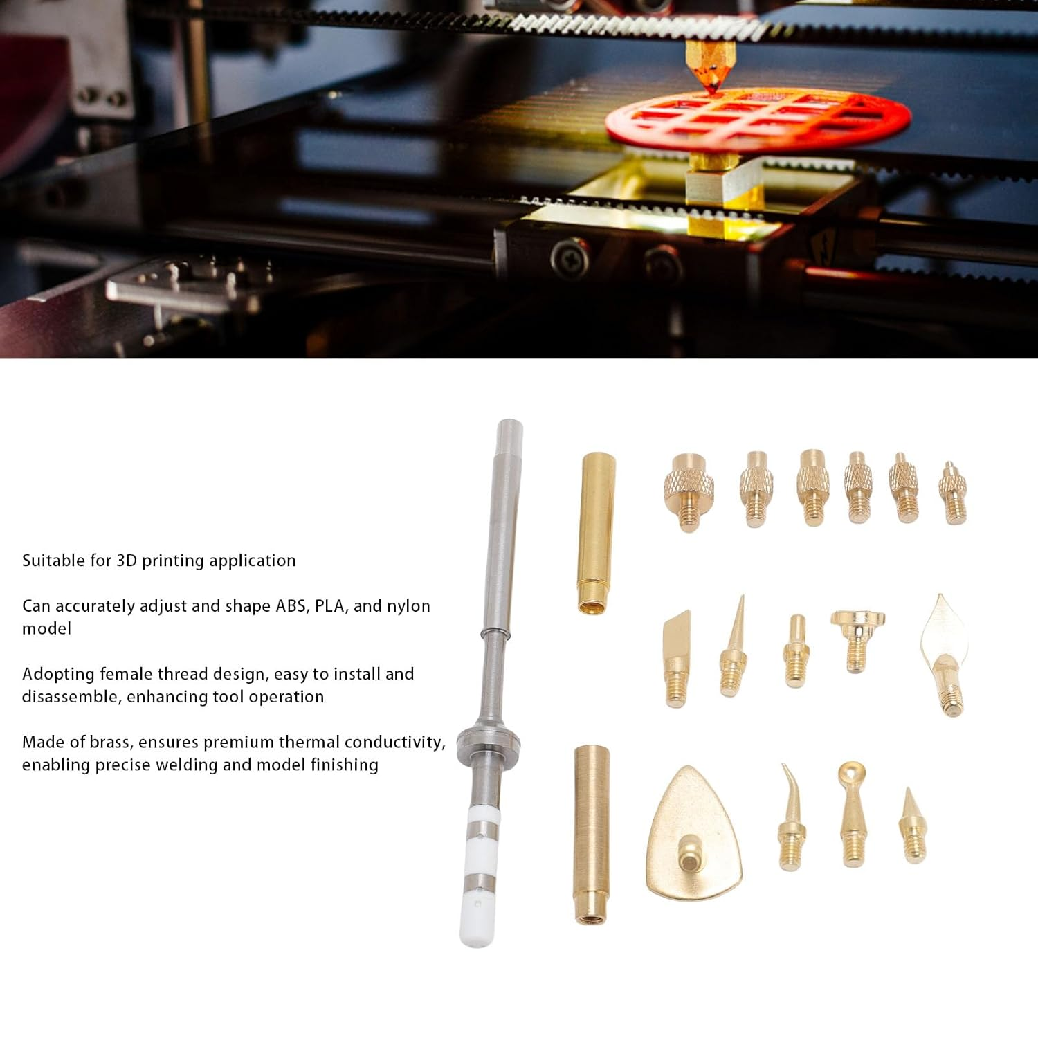 Heat Set Insert Tool 3D Printing Smoothing Kit, Brass Tips Female Thread, Compatible TS100 Soldering Iron 18PCS for ABS PLA Nylon Model Finishing image number 5
