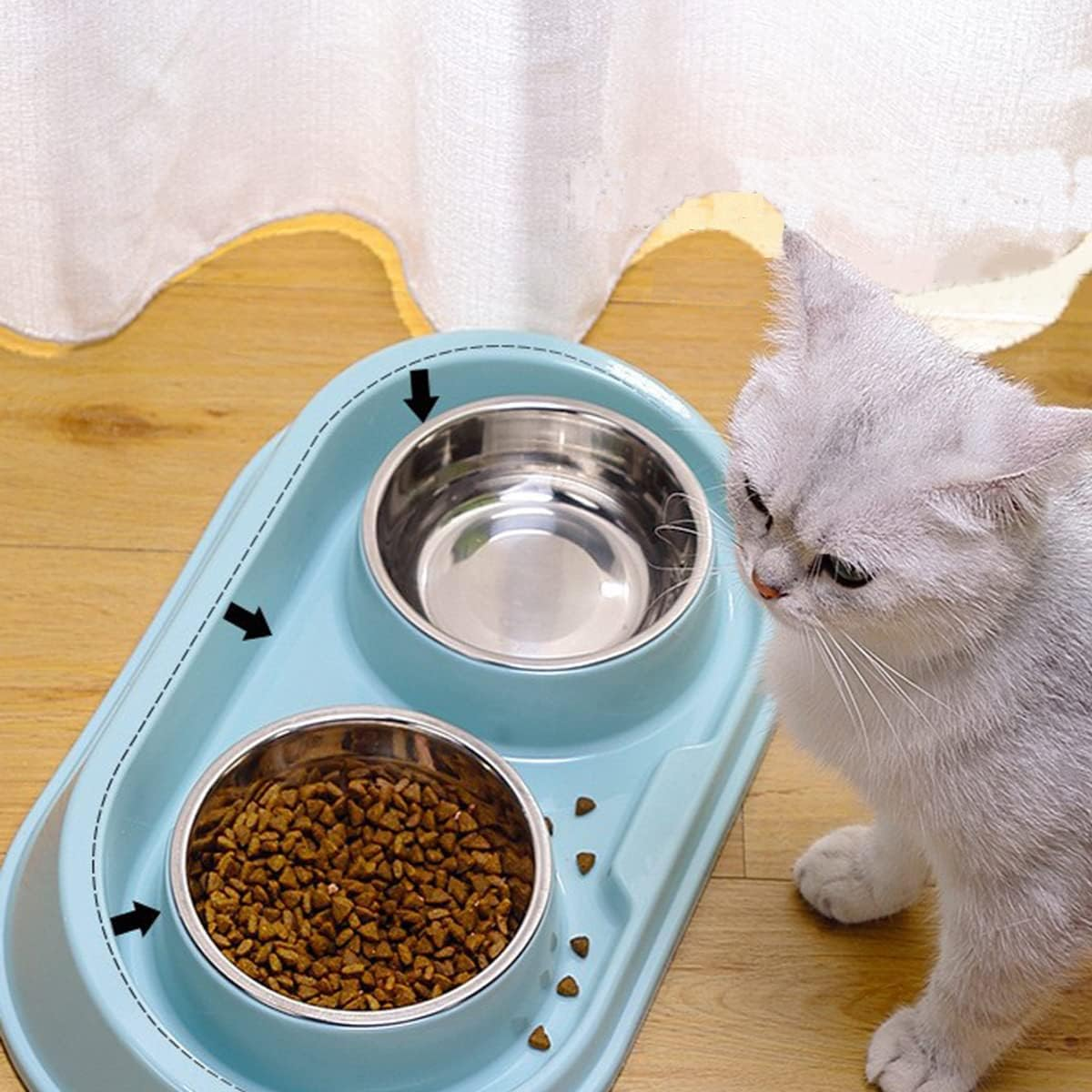 MXCELL Double Dog Cat Food Bowls, Stainless Steel Pet Bowls Dog Water Bowls with No-Spill and Non-Skid PP Station, Food Water Feeder for Cats and Small Dogs image number 2