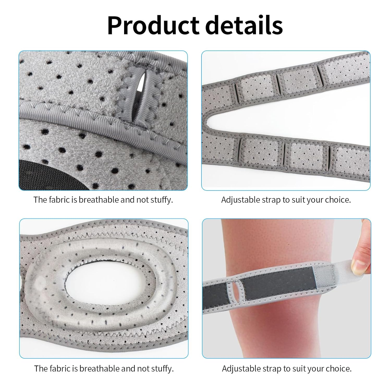 Patella Knee Brace (2-Pack) with Silicone Pads, Adjustable Support Sleeve with Magic Tape, Improve Your Knee Alignment (Large) image number 2