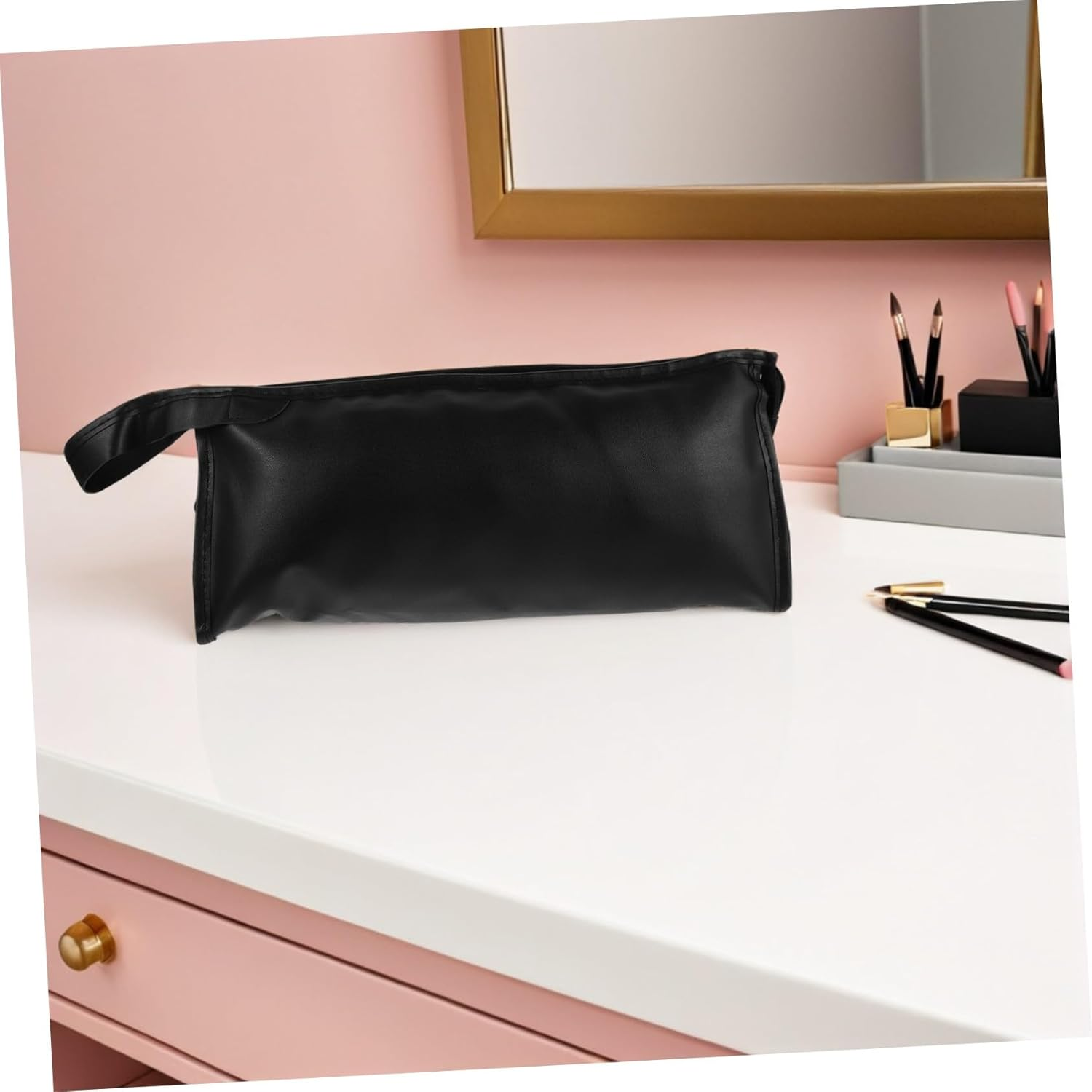 HEALEEP Hair Dryer Storage Bag Blow Dryer Carrying Bag Case Organizer Case Travel Black Pu image number 2