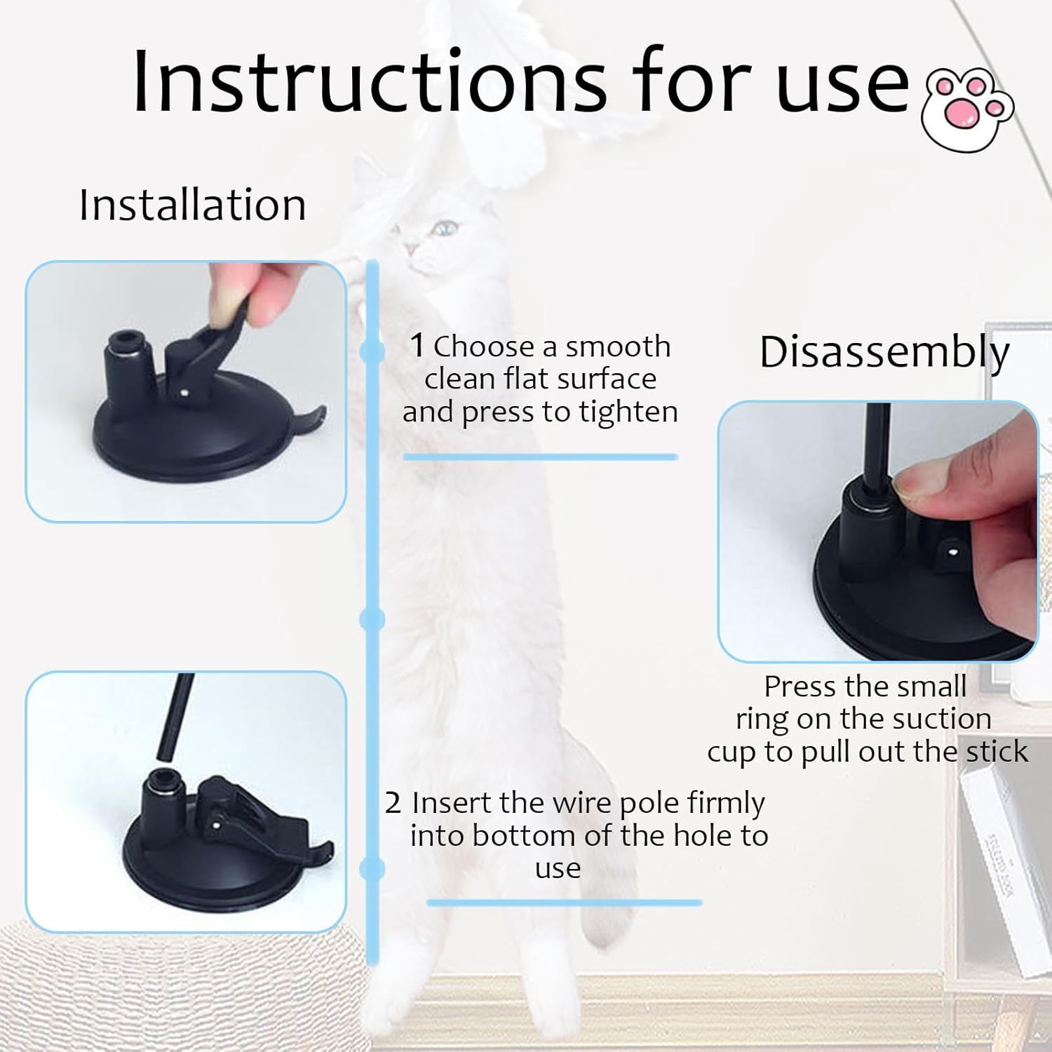 LELE LIFE 2 X Interactive Cat Toy Stick, Removable Cat Toy, Self Game with Strong Suction Cup, Automatic Kitten Toy with 6 Pieces Cat Feather Toy Bells, Refills image number 5