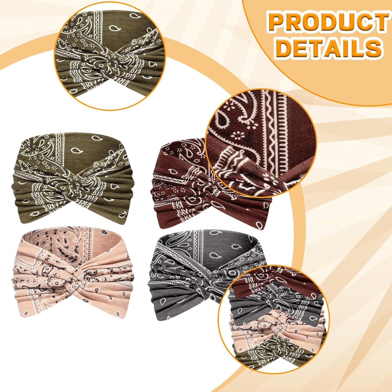 Pack of 4 Women'S Summer Headscarves - 7 Inch Extra Wide Hair Bands Thin Hair Band Women'S Elastic Headscarf Soft Boho Multicoloured Headband for Yoga, Cosmetics, Sports & Hair Accessories Summer image number 1