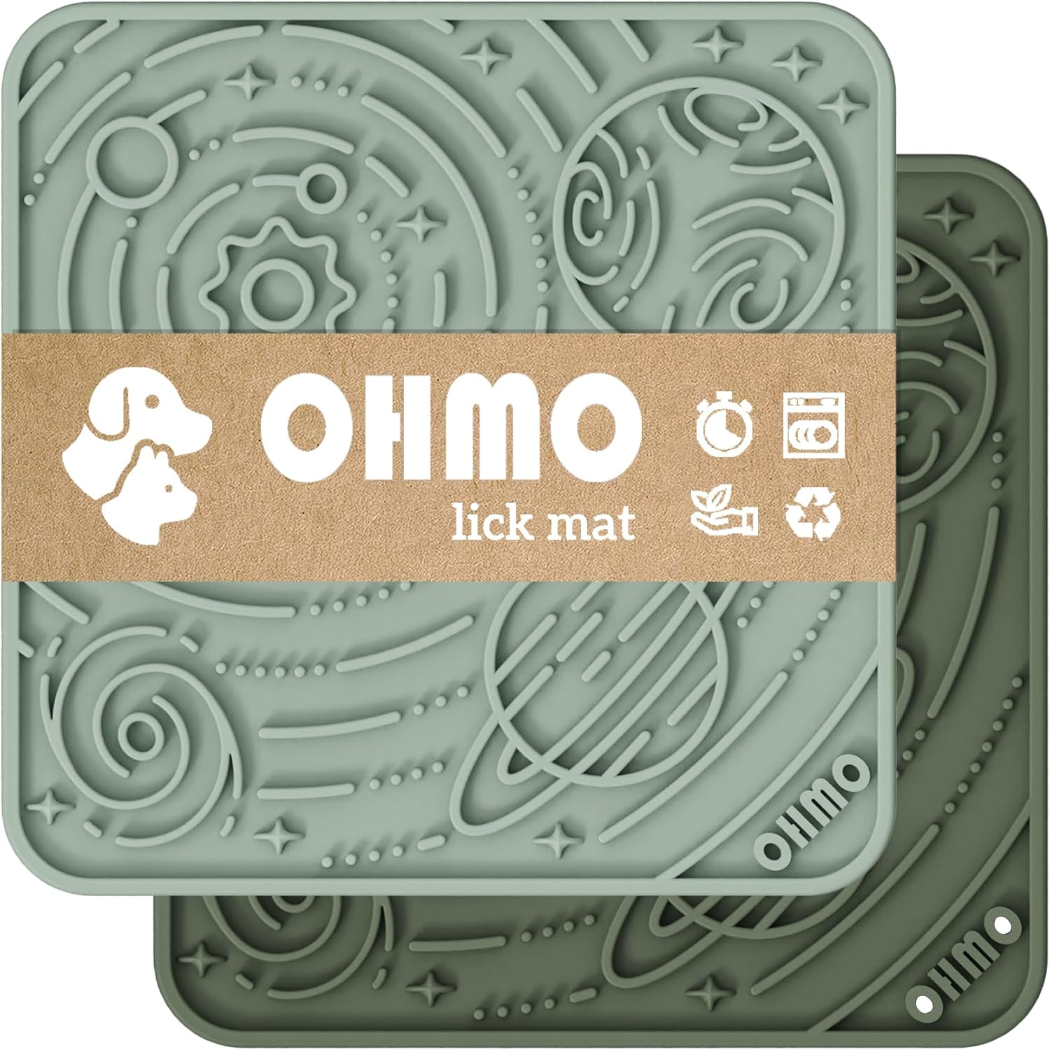 OHMO Lick Mat for Dogs and Cats(Small, Camo&Light Green, 2Pcs) Enrichment Accessories Toy Space Star Easy Clean Pet Slow Feeder/Suction Cups, Licking Pad for Anxiety Relief and Boredom Reduction