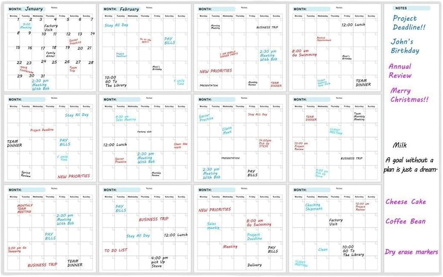 Large 148X87Cm Dry Erase Wall Calendar - Yearly Reusable Planner with Marker, Perfect for Office & Home Organization - Family & Classroom Whiteboard Calendar