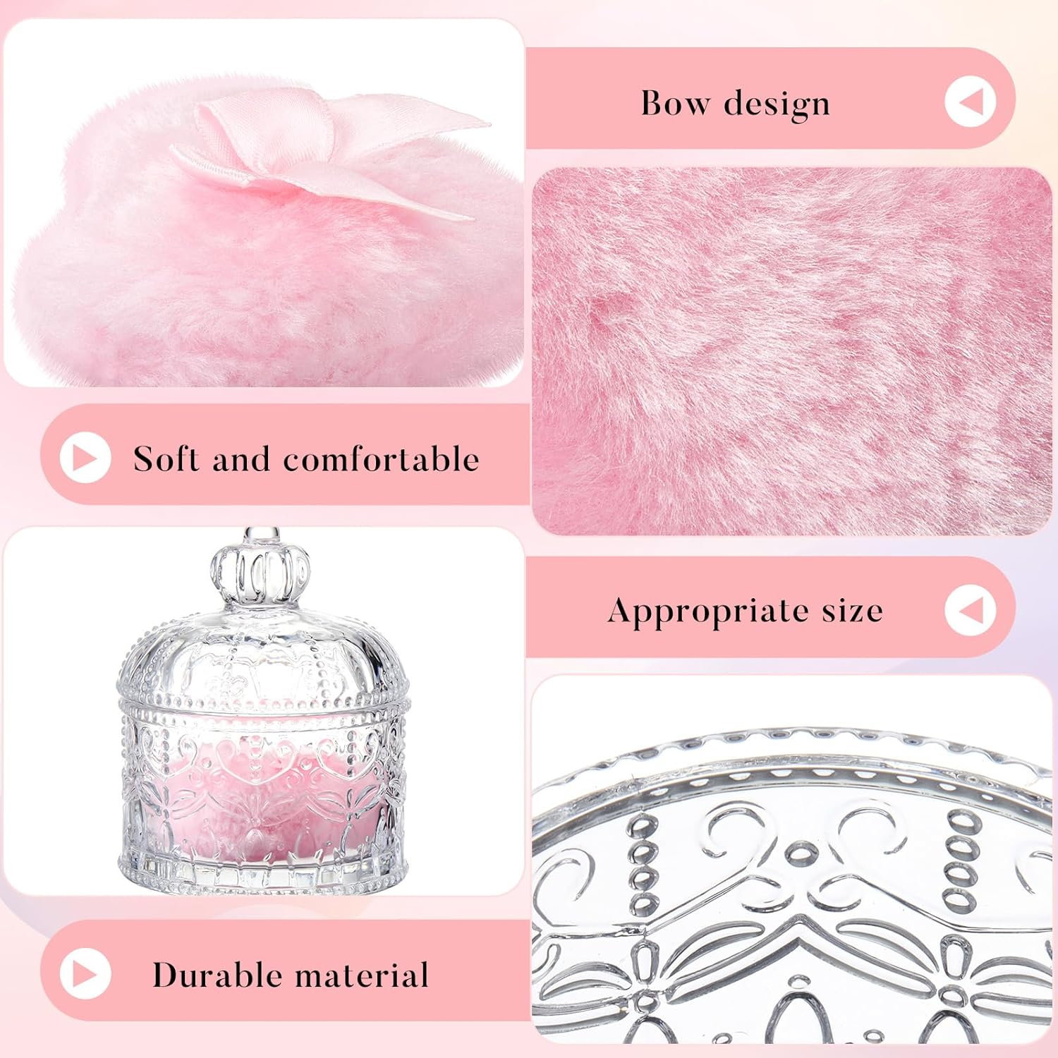 Tioncy 3 Pcs Large Body Powder Puff and Container Powder Container with Puff Powder Puff Crystal Container Soft Loose Washable Reusable Velour Face Body Powder Puff Wet Dry Makeup Tool (Clear,Crown) image number 5
