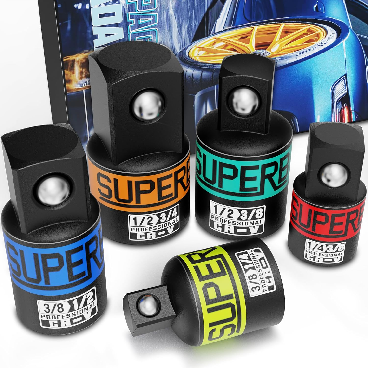 Arwealxs 5 Piece Impact Socket Adapter and Reducer Set, 1/2 to 3/4,1/2 to 3/8,3/8 to 1/2,3/8 to 1/4,1/4 to 3/8 Drive Socket Adapter Set, Reducer Converter Adapter Set for Impact Driver Conversions image number 1