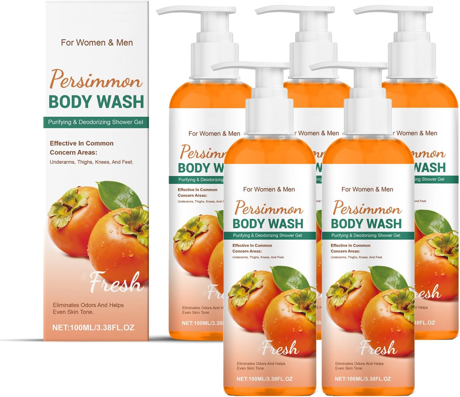 Persimmon Body Wash for Odor Control - Natural Deodorizing Shower Gel with Persimmon & Aloe Vera Extract, Deeply Cleansing & Moisturizing Body Wash, Long-Lasting Freshness, Refreshing Scent (5) image number 2